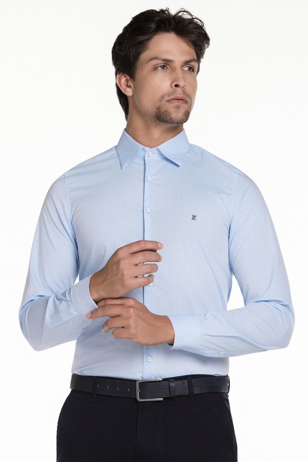 Camisa Chambray Fit Manga Longa Azul – Zaiko