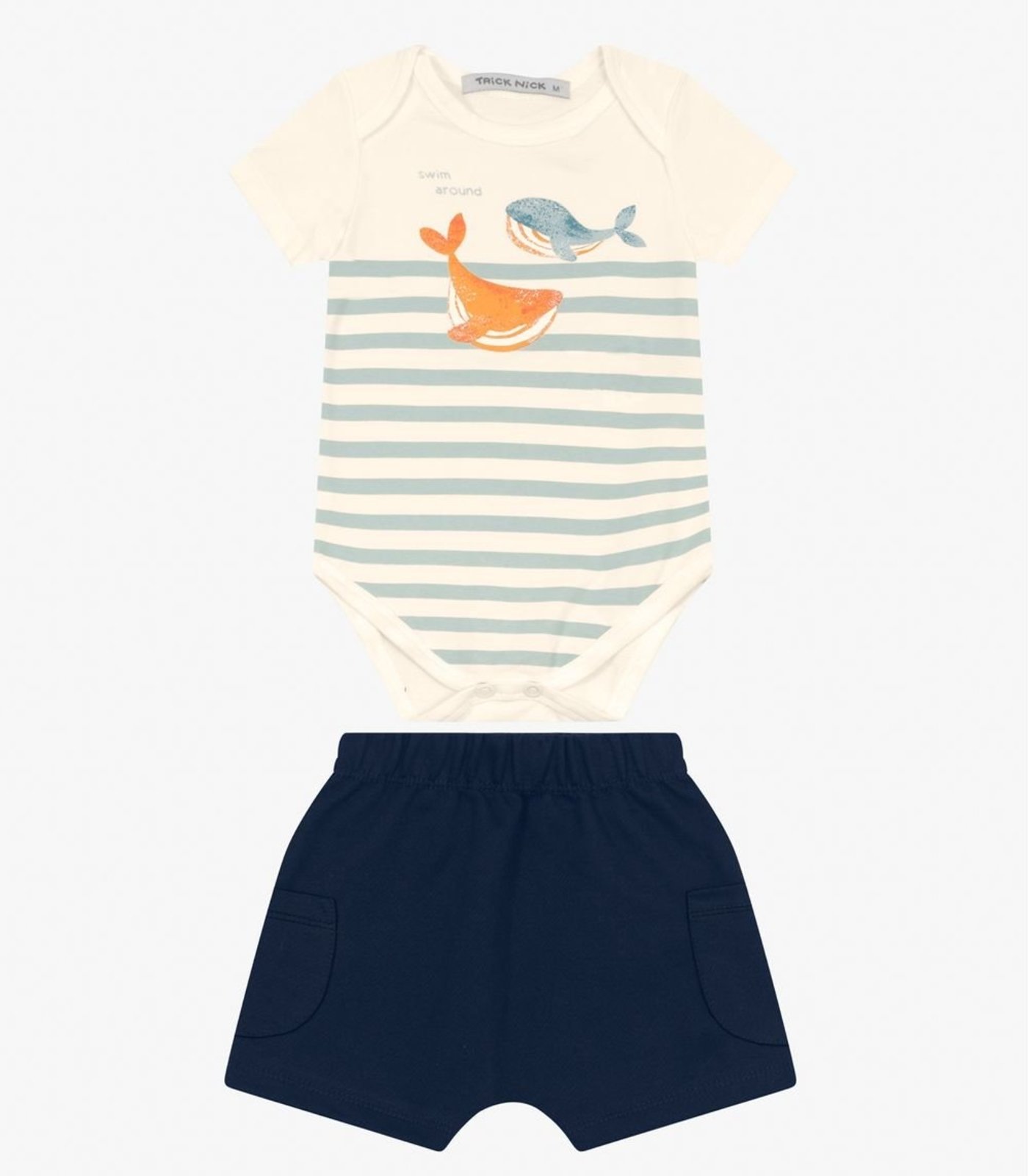 Vista 2 Infantil - Conjunto Body com Bermuda Menino Trick Nick azul Trick Nick azul