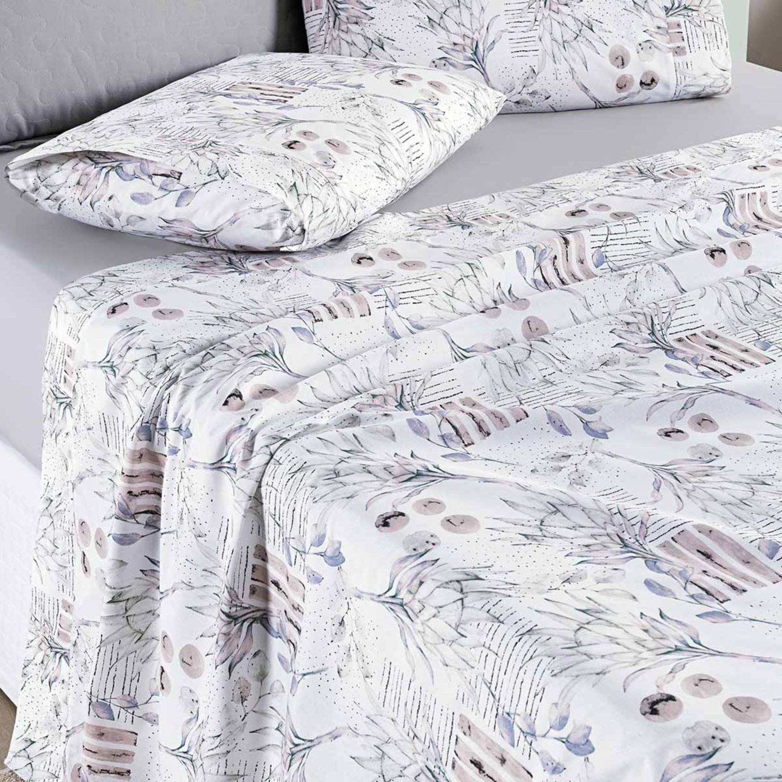Jogo Cama Lençol Casa Scarpa Maris Queen Percalle 200 Fios Estampado 4 Peças Protea Cinza