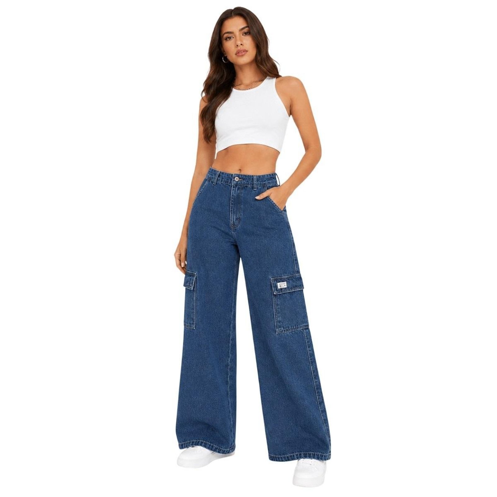Calça Baggy Cargo Feminina Max Denim 6883 Jeans