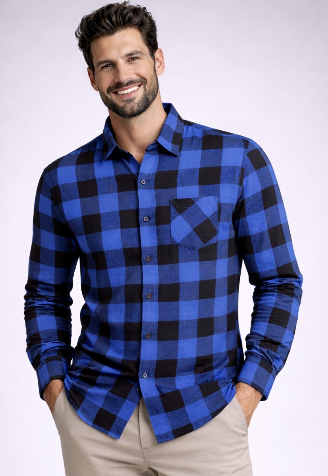 Camisa Xadrez Masculina Manga Longa Daze Modas Azul