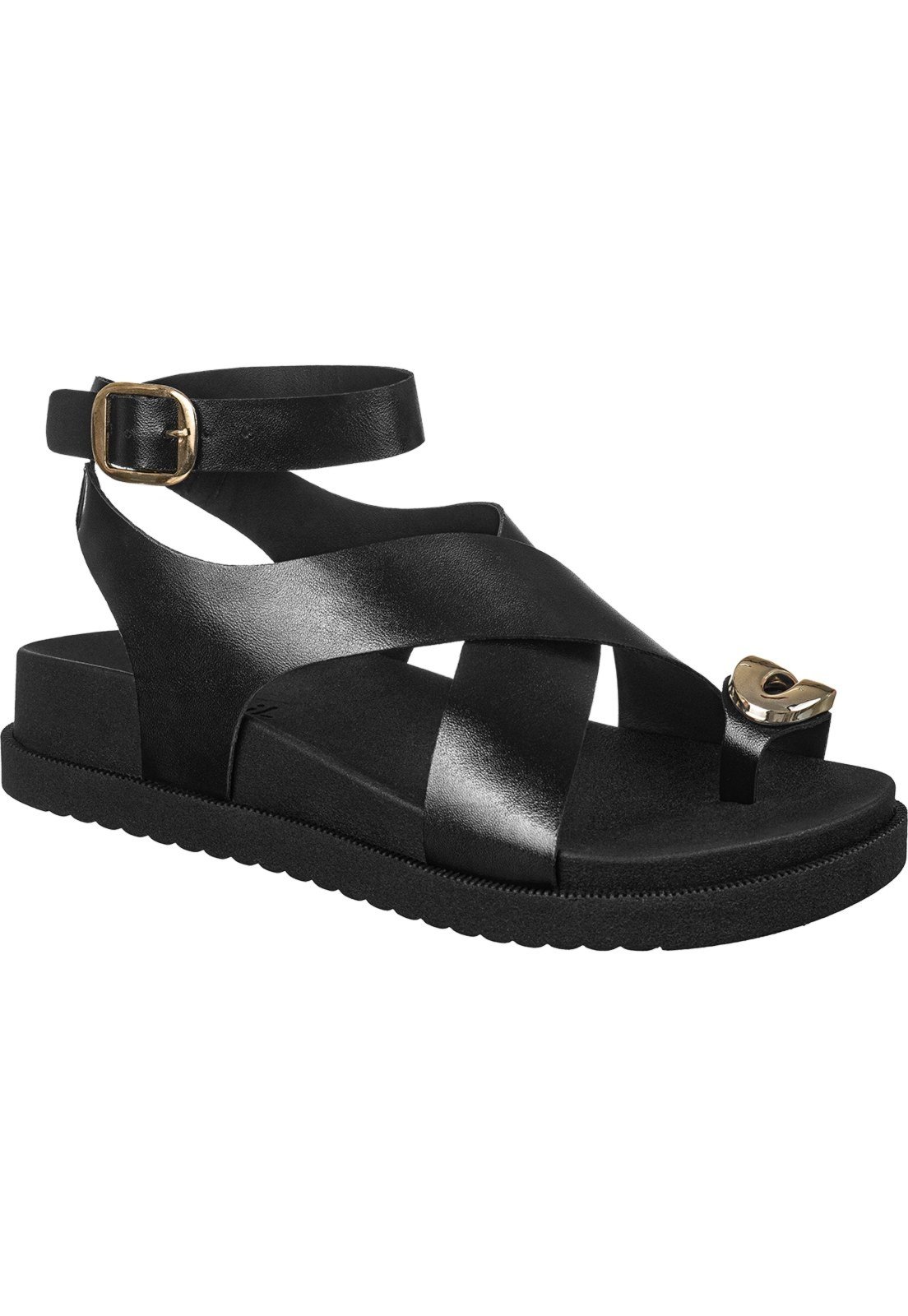Vista 2 Sandália Feminina Papete GiGiL Tiras Largas X De Dedo Detalhe Metalizado Boho preto Gigil preto