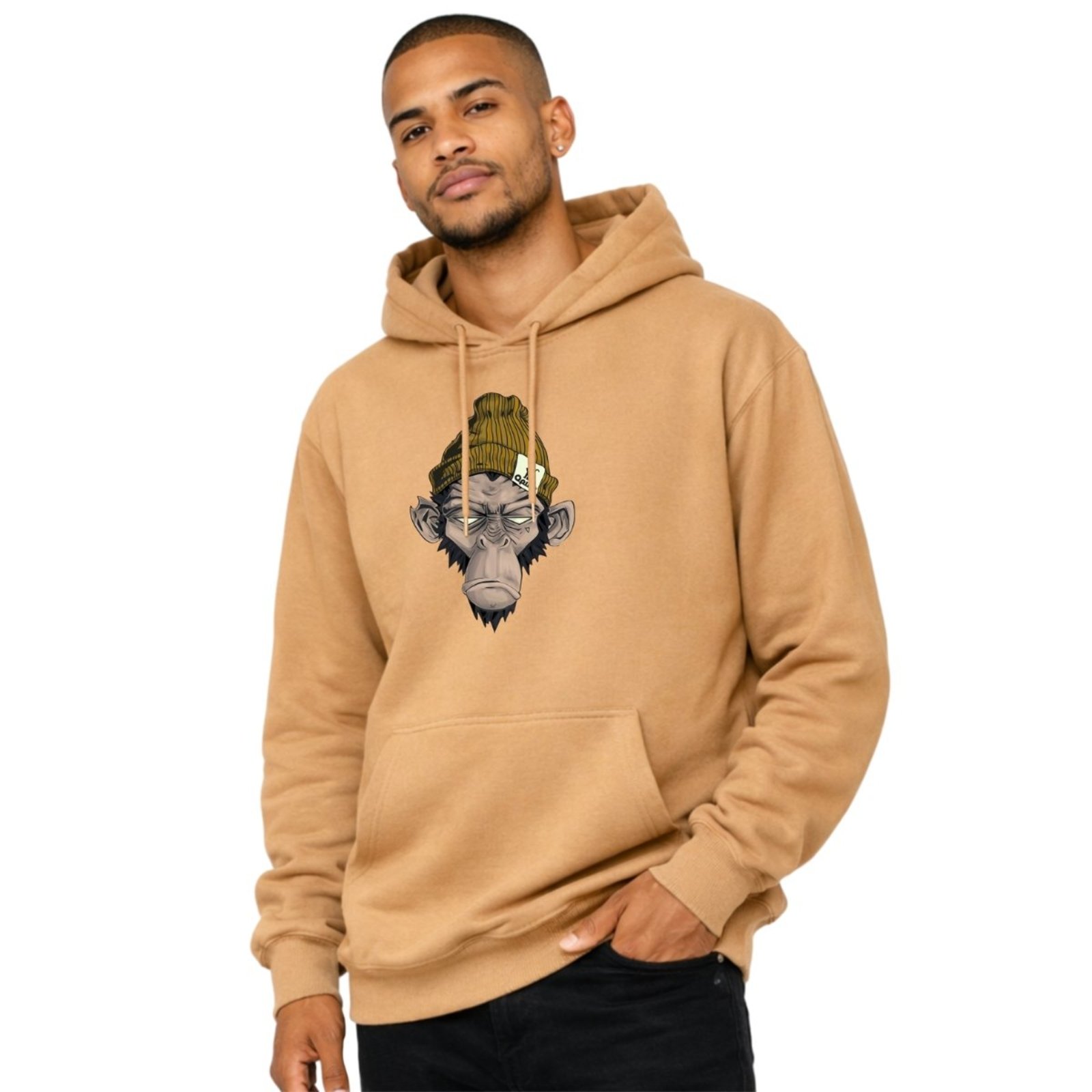 Moletom Forro Flanelado Estampado Com Capuz E Bolso Canguru Blusa De Frio Bege