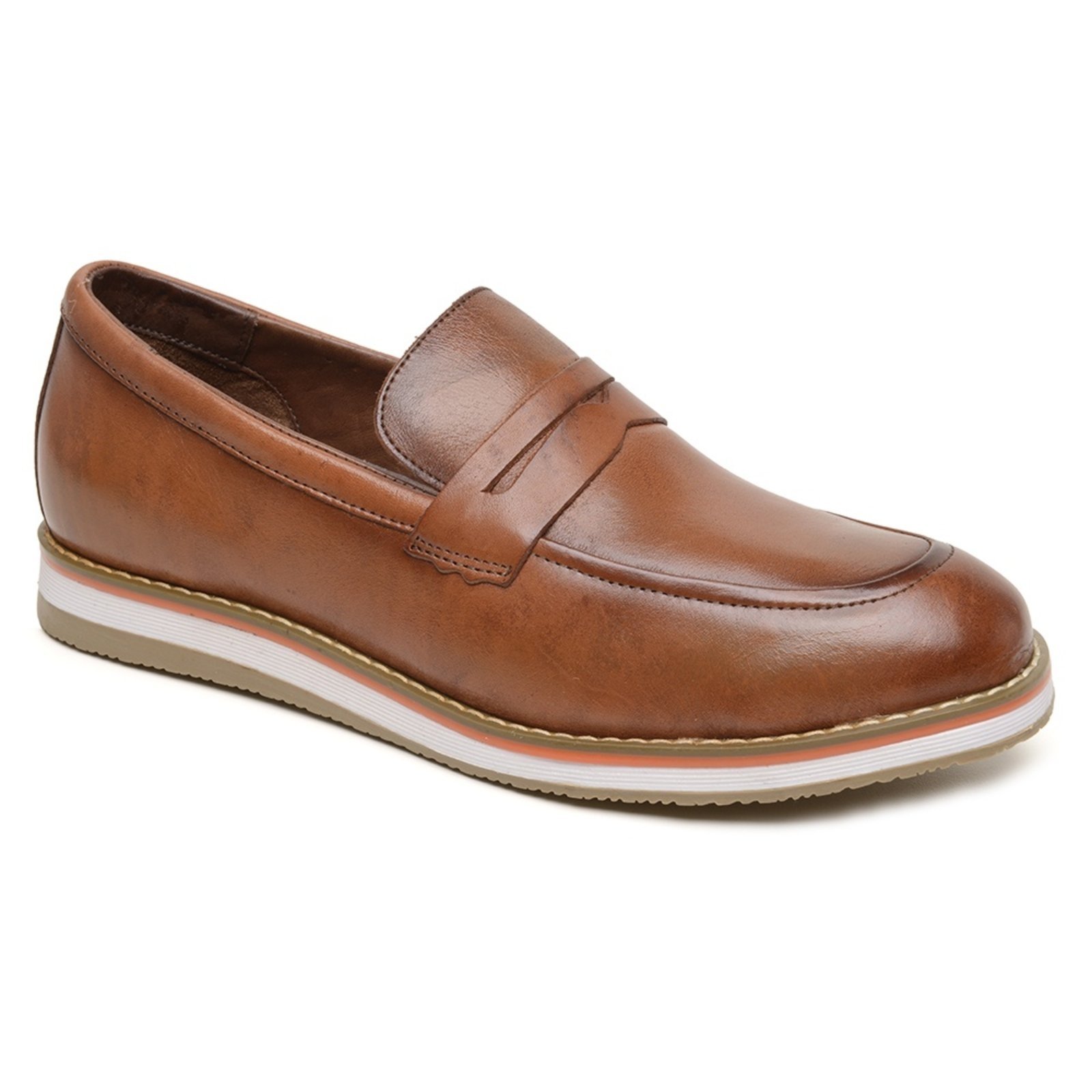 Mocassim Masculino Sapato Social Forro Couro Conforto Flexível Caramelo