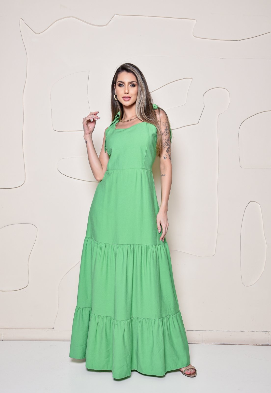Vestido Longo de Alça de Amarrar Crorela Verde