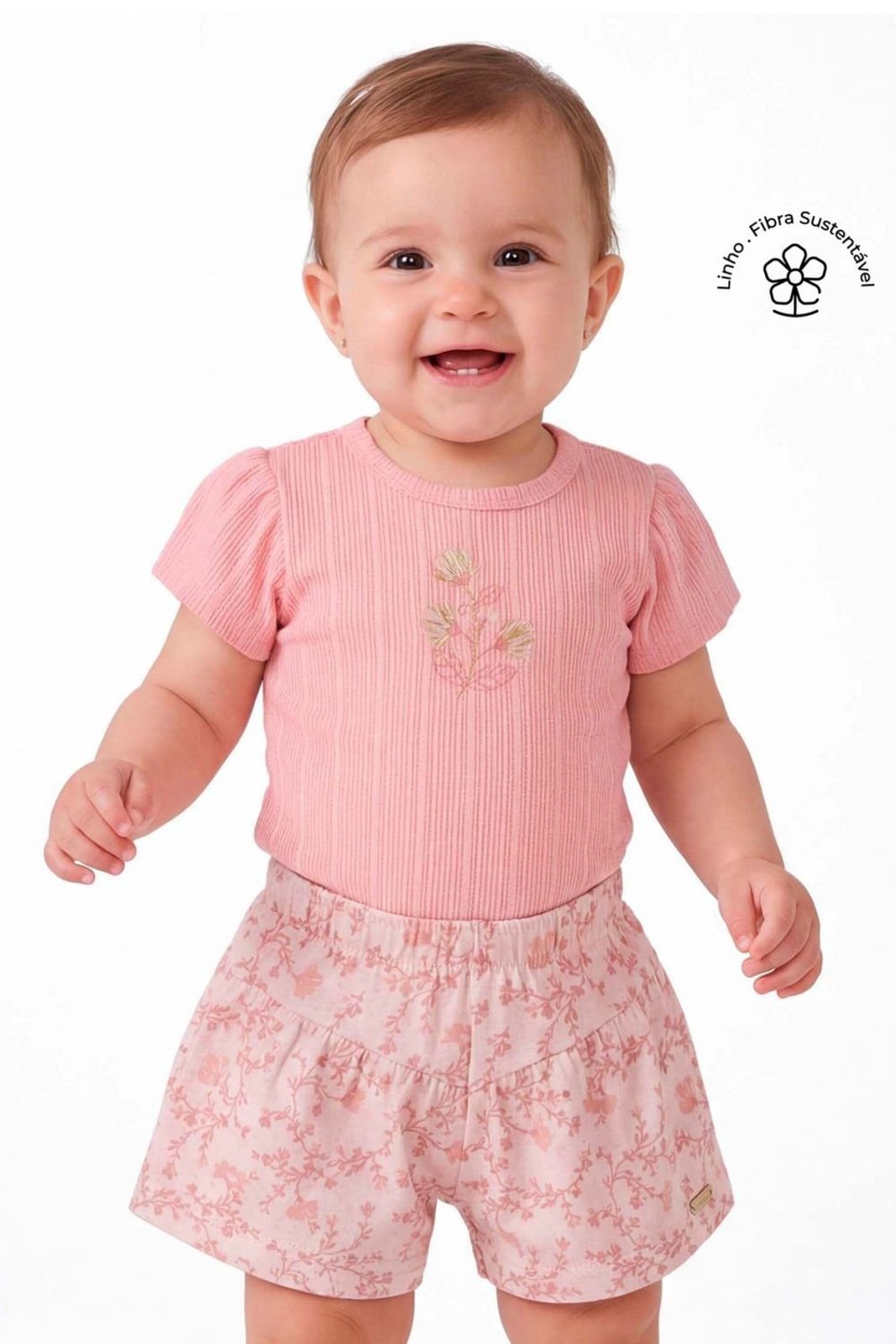 Infantil - Conjunto Menina Floral Canelado Colorittá Rosa