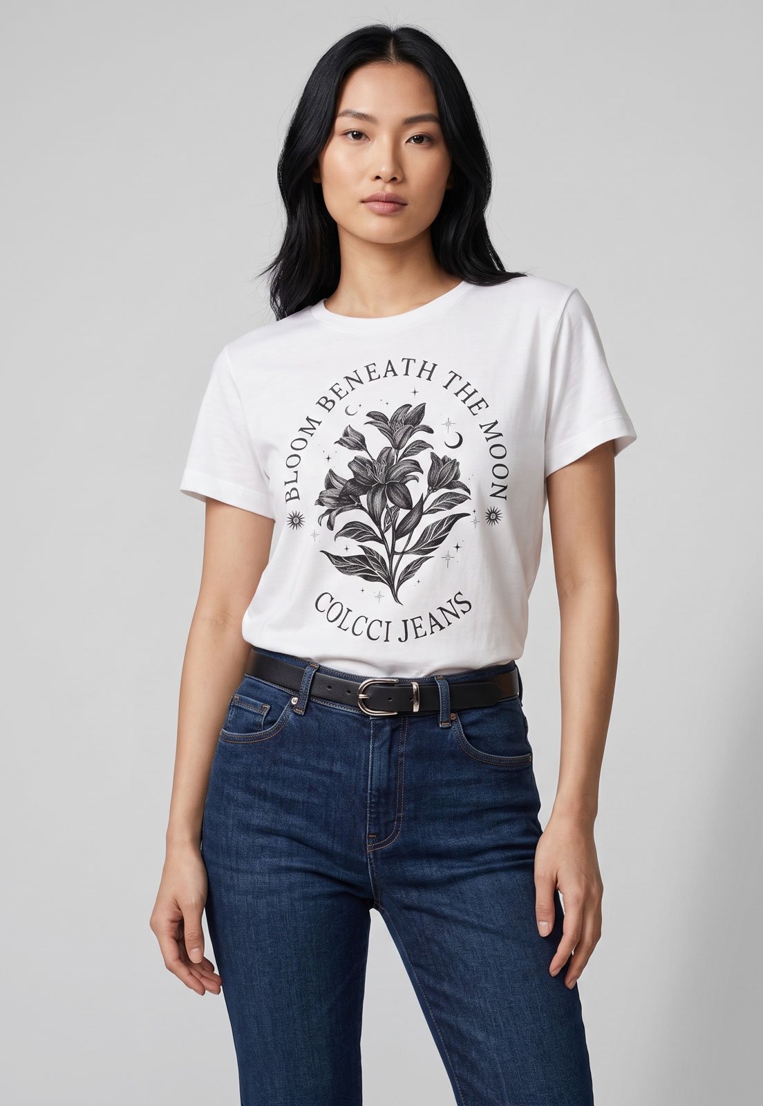 Camiseta Feminina Colcci Jeans Floral Branca