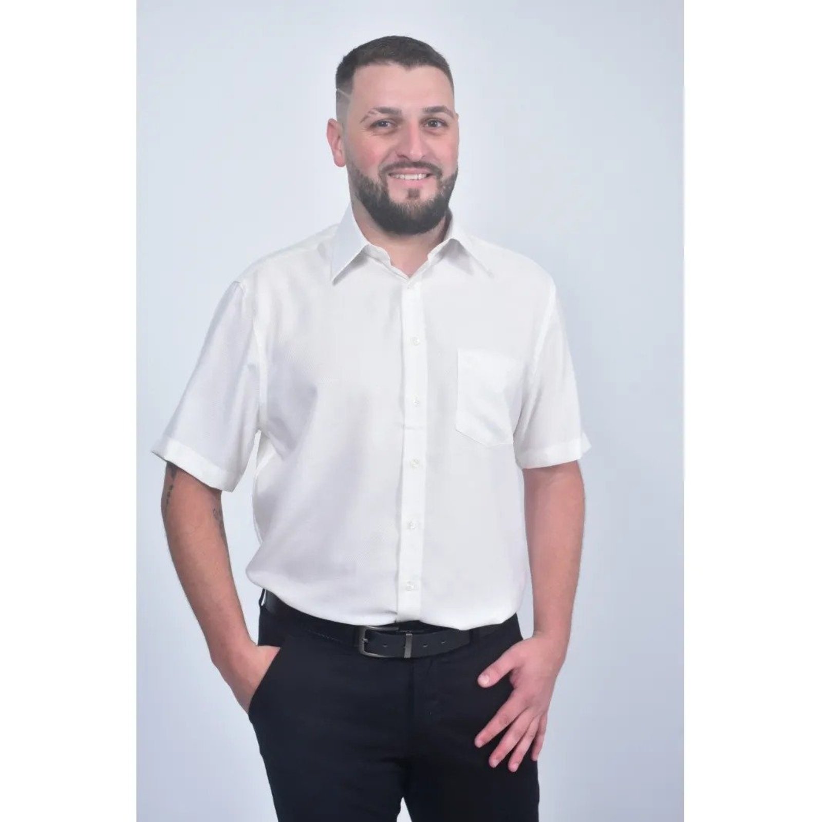 Camisa Social Masculina Olimpo Manga Curta Linho Branca
