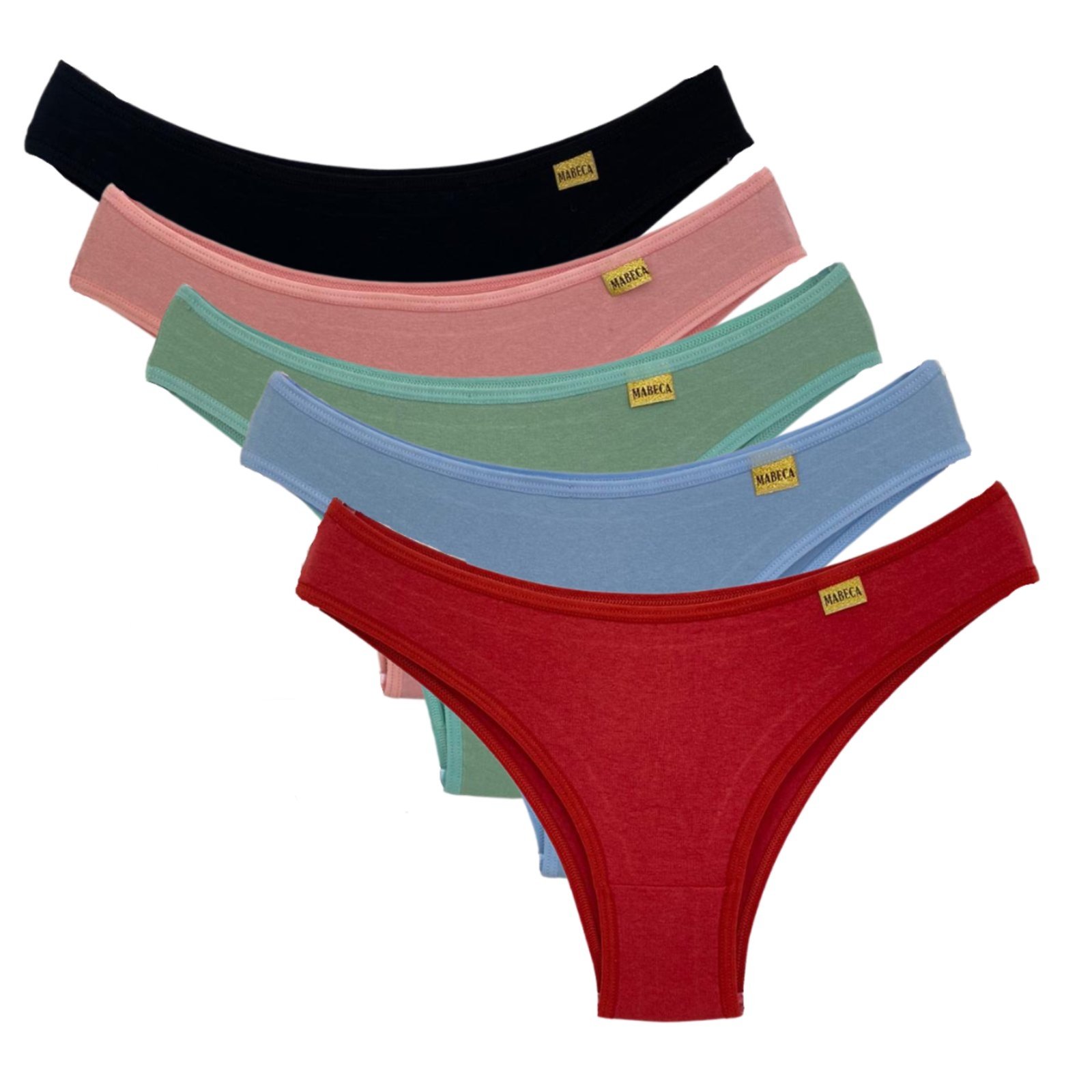 Kit com 05 calcinhas juvenil algodão colorido REF099 Multicolorido