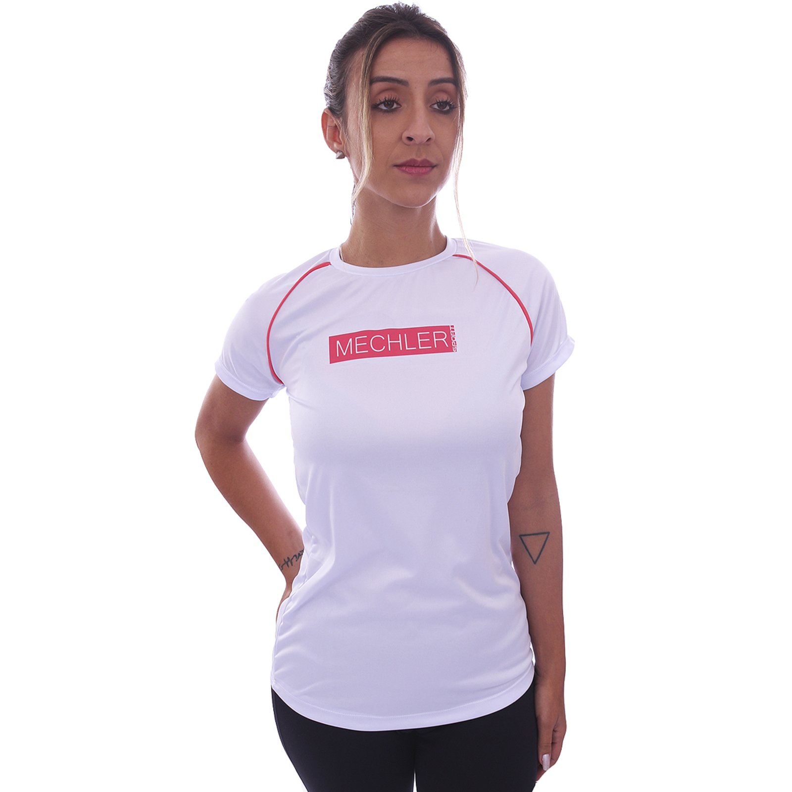 Camiseta Feminina Dryfit Raglan Manga Curta Proteção Solar UV 50 Academia Verão Adulto Esporte Mechler Branco
