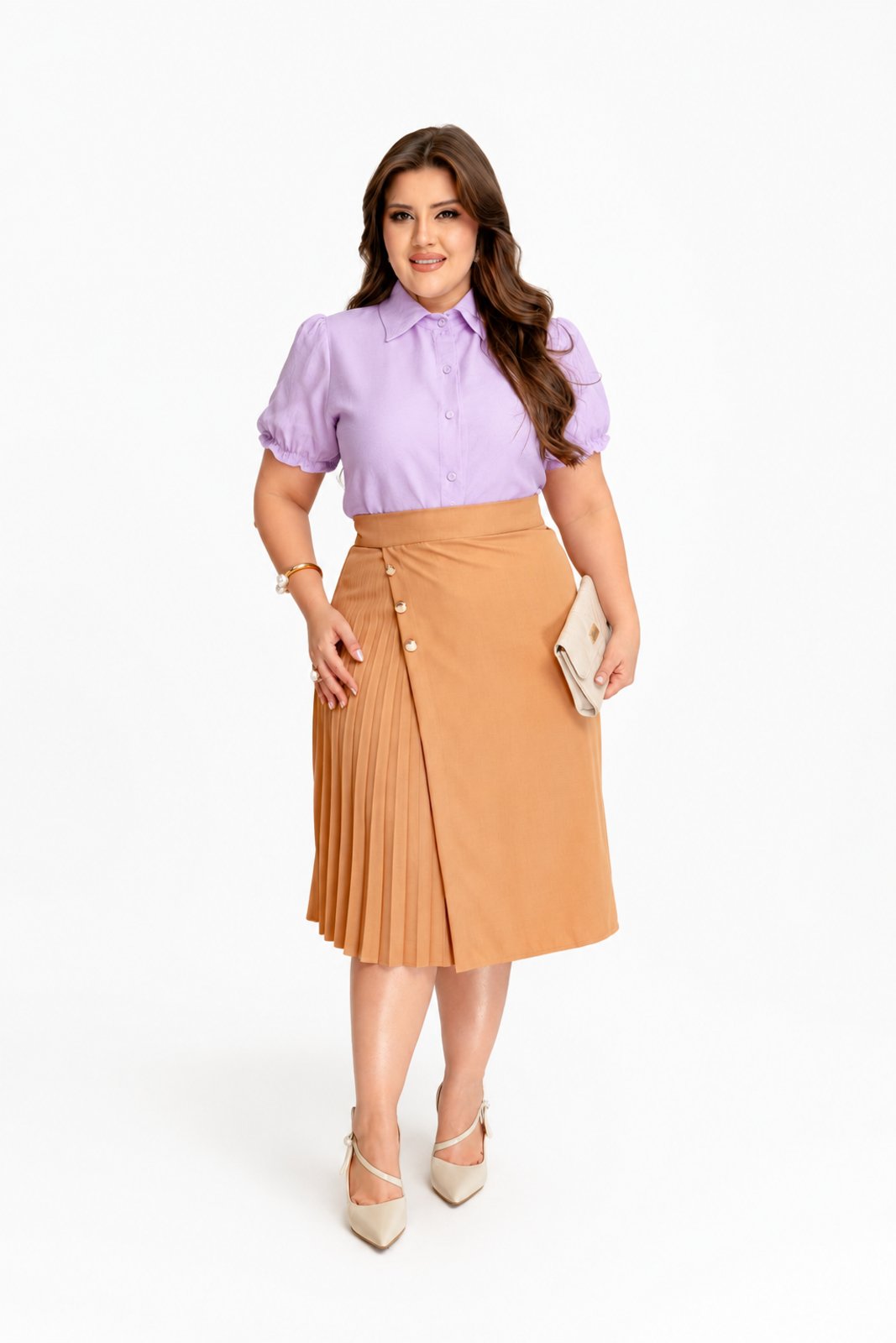 Camisa Social Feminina D Bell Outlet Fashion Gola Lilás