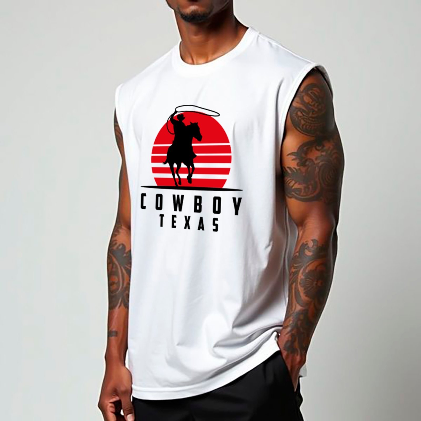 Camiseta Regata Machão Country Cowboy Texas Visual Criativo Moda Western Masculina Branco