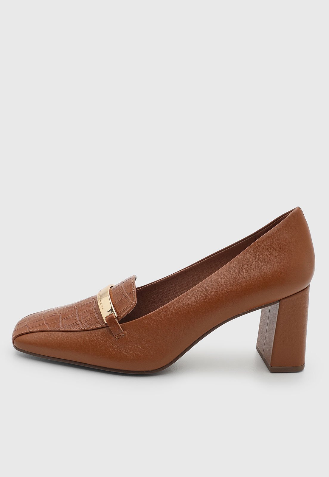 Scarpin Jorge Bischoff Couro Bico Quadrado Croco Marrom