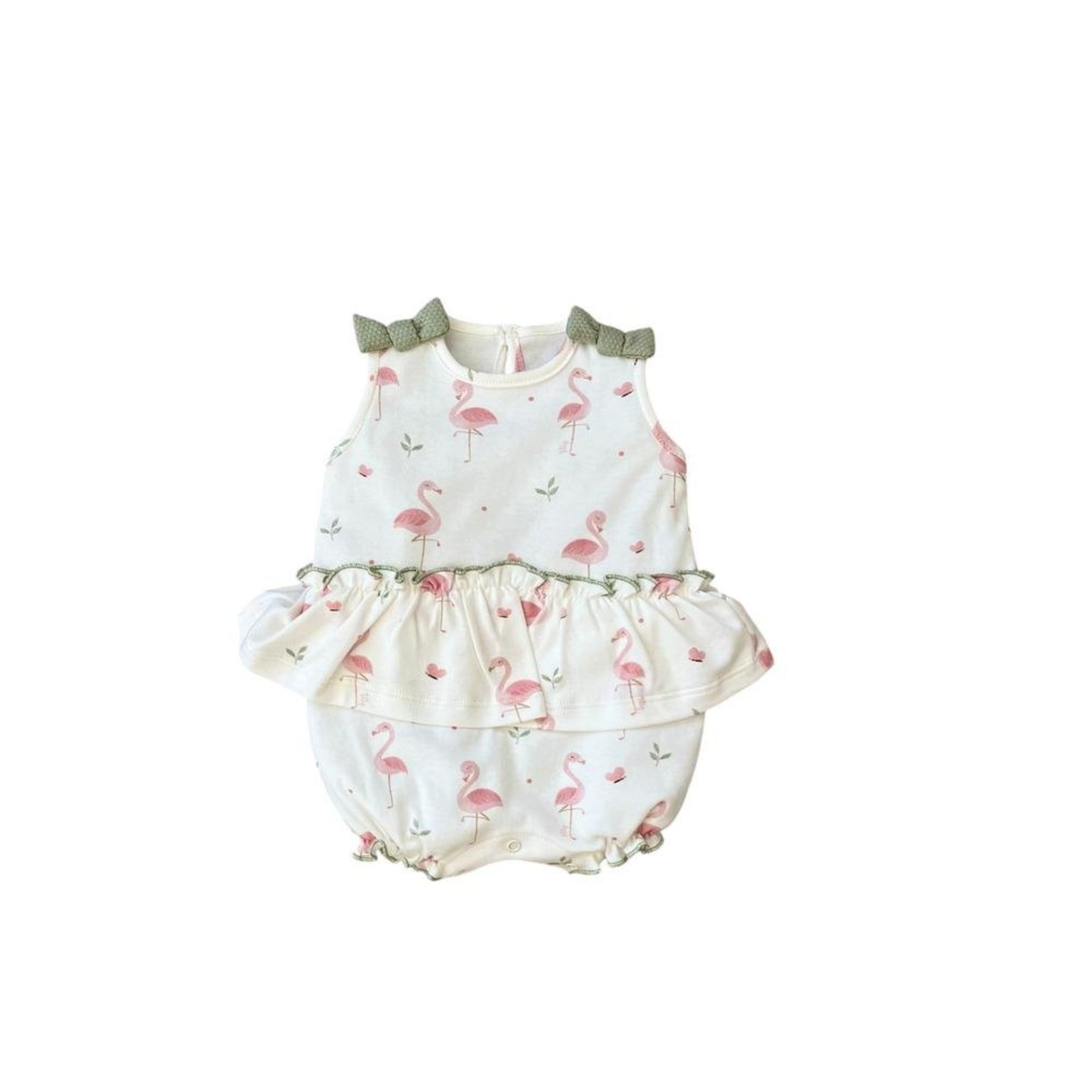 Infantil - Romper Banho Sol Flamingo Babado Tilly Baby Branco Verde Lacinho G Branco