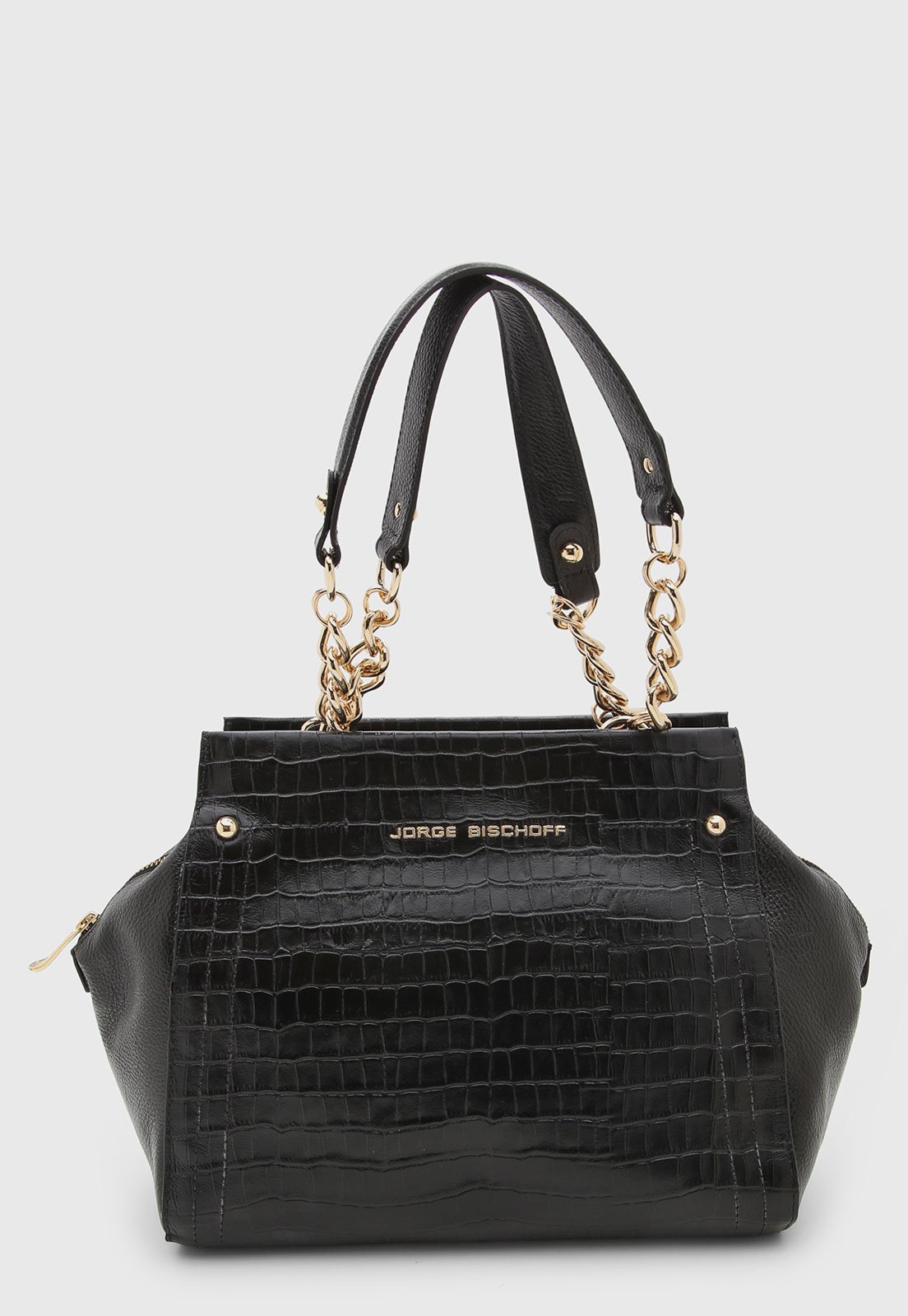 Bolsa Jorge Bischoff Couro Croco Preta