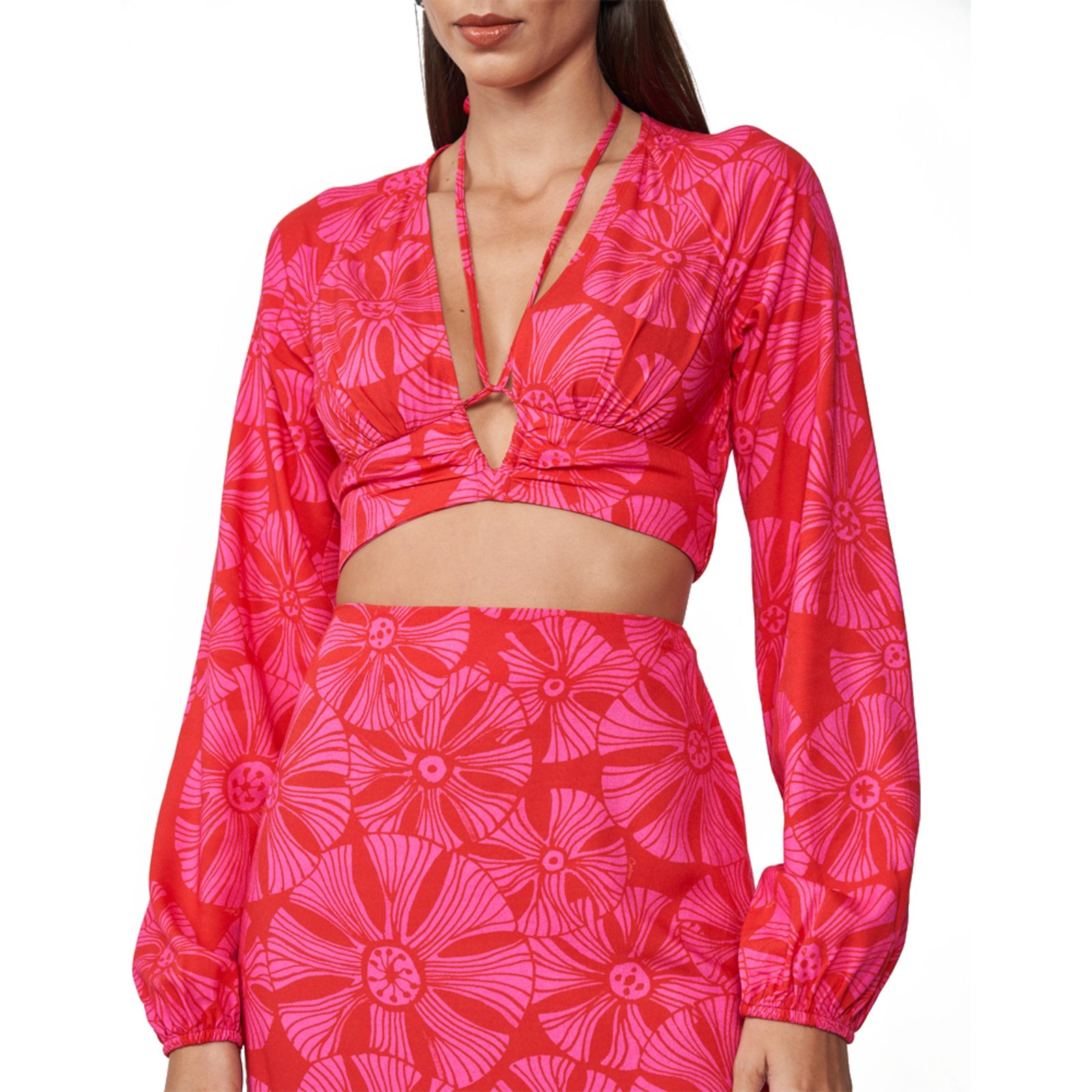 Vista 2 Blusa Colcci Estampada Pr25 Vermelho e Rosa Feminino vermelho rosa Colcci vermelho rosa