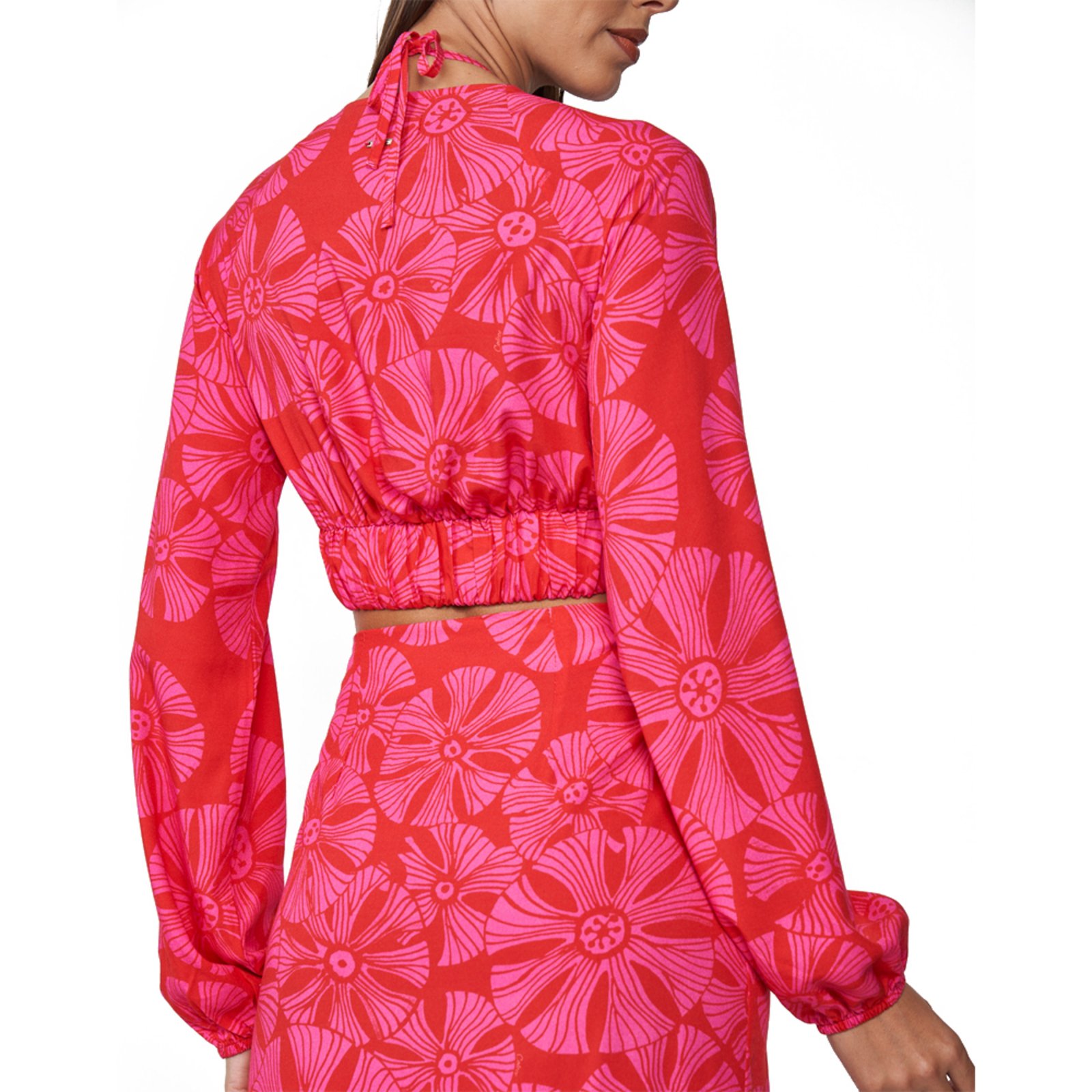 Vista 3 Blusa Colcci Estampada Pr25 Vermelho e Rosa Feminino vermelho rosa Colcci vermelho rosa