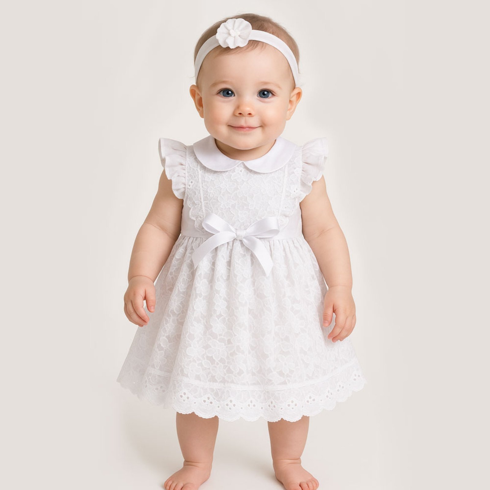 Vista 2 Infantil - Vestido Manga Curta Larissa Mega Loja do Bebê branco Mega Loja do Bebê branco