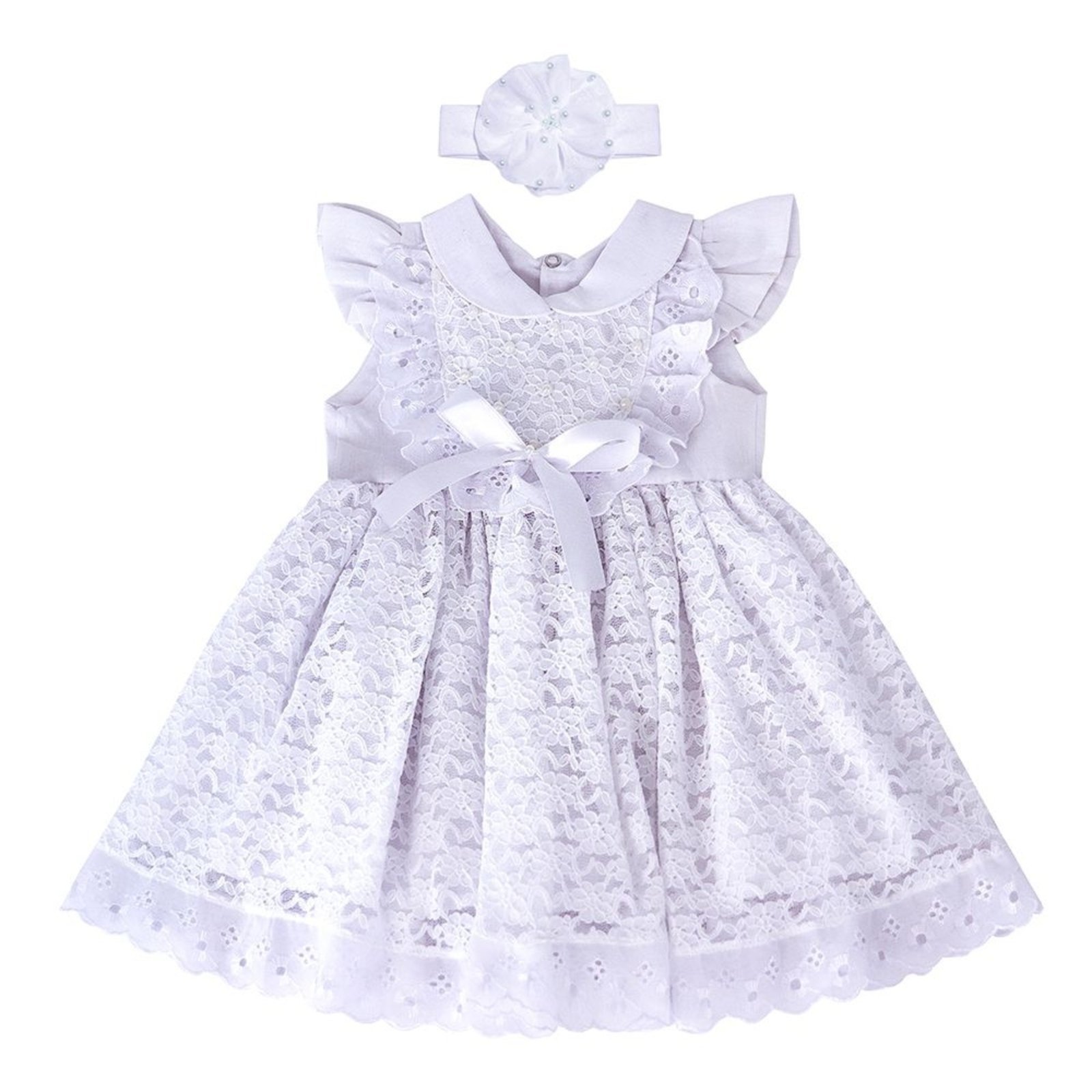 Vista 3 Infantil - Vestido Manga Curta Larissa Mega Loja do Bebê branco Mega Loja do Bebê branco