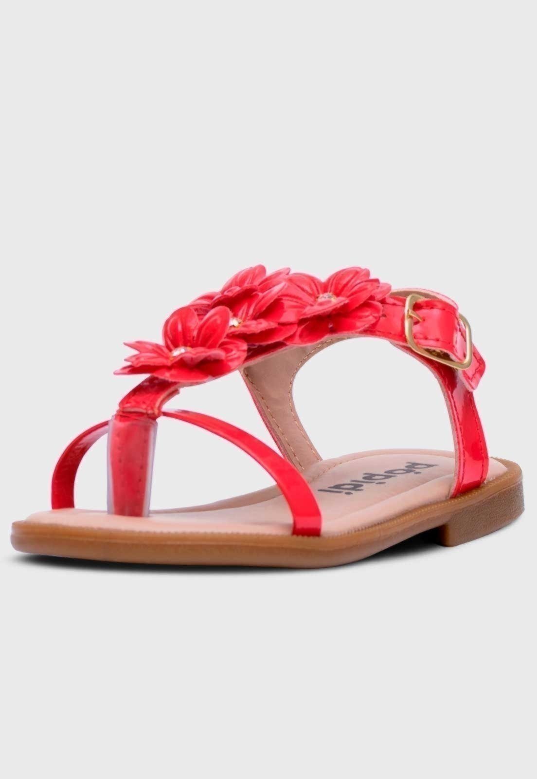Infantil - Sandália Pópidi Menina Flores Vermelho