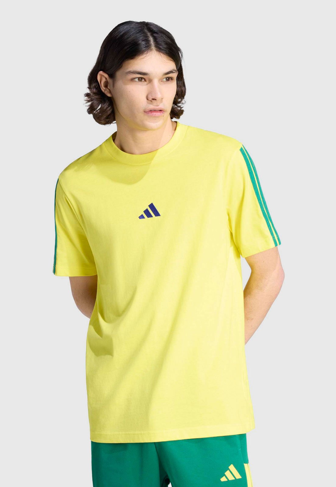 Camiseta Masculina adidas Sportswear 3 Listras Amarela