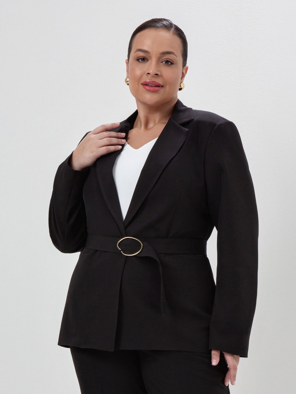 Vista 2 Blazer Intermediário em Alfaiataria Plus Size Samila Principessa preto Principessa preto