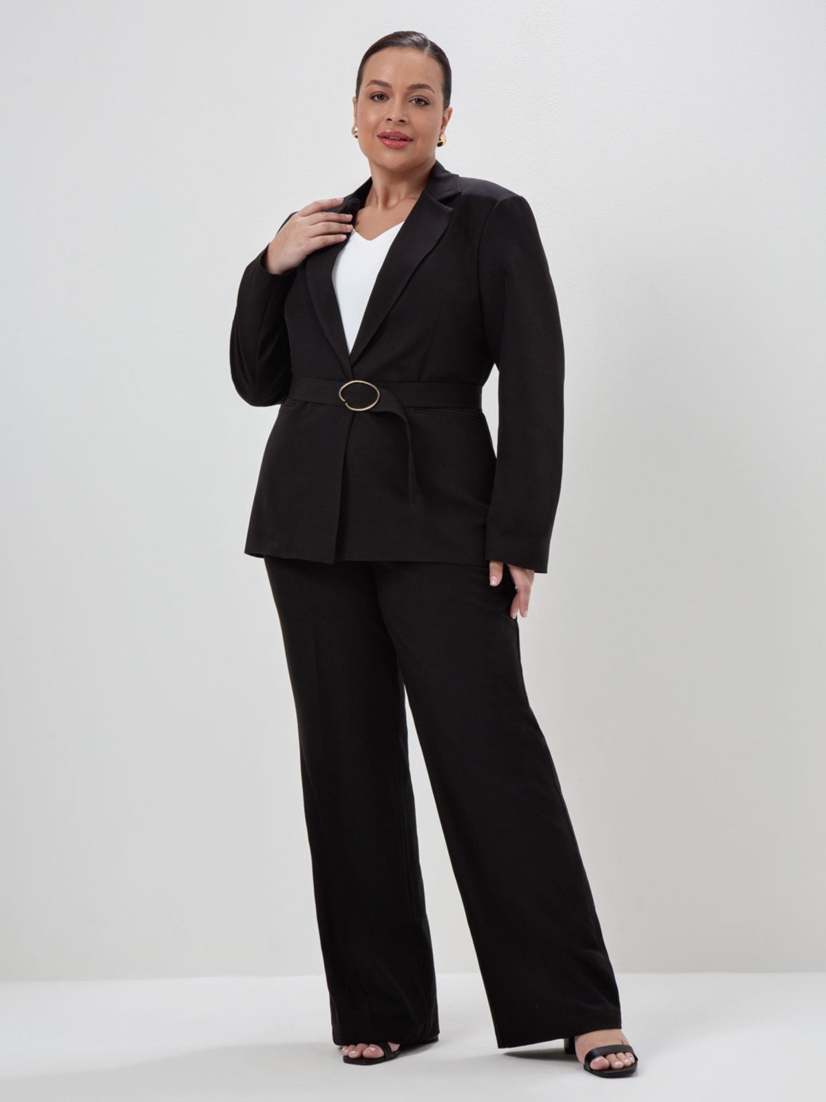 Vista 3 Blazer Intermediário em Alfaiataria Plus Size Samila Principessa preto Principessa preto