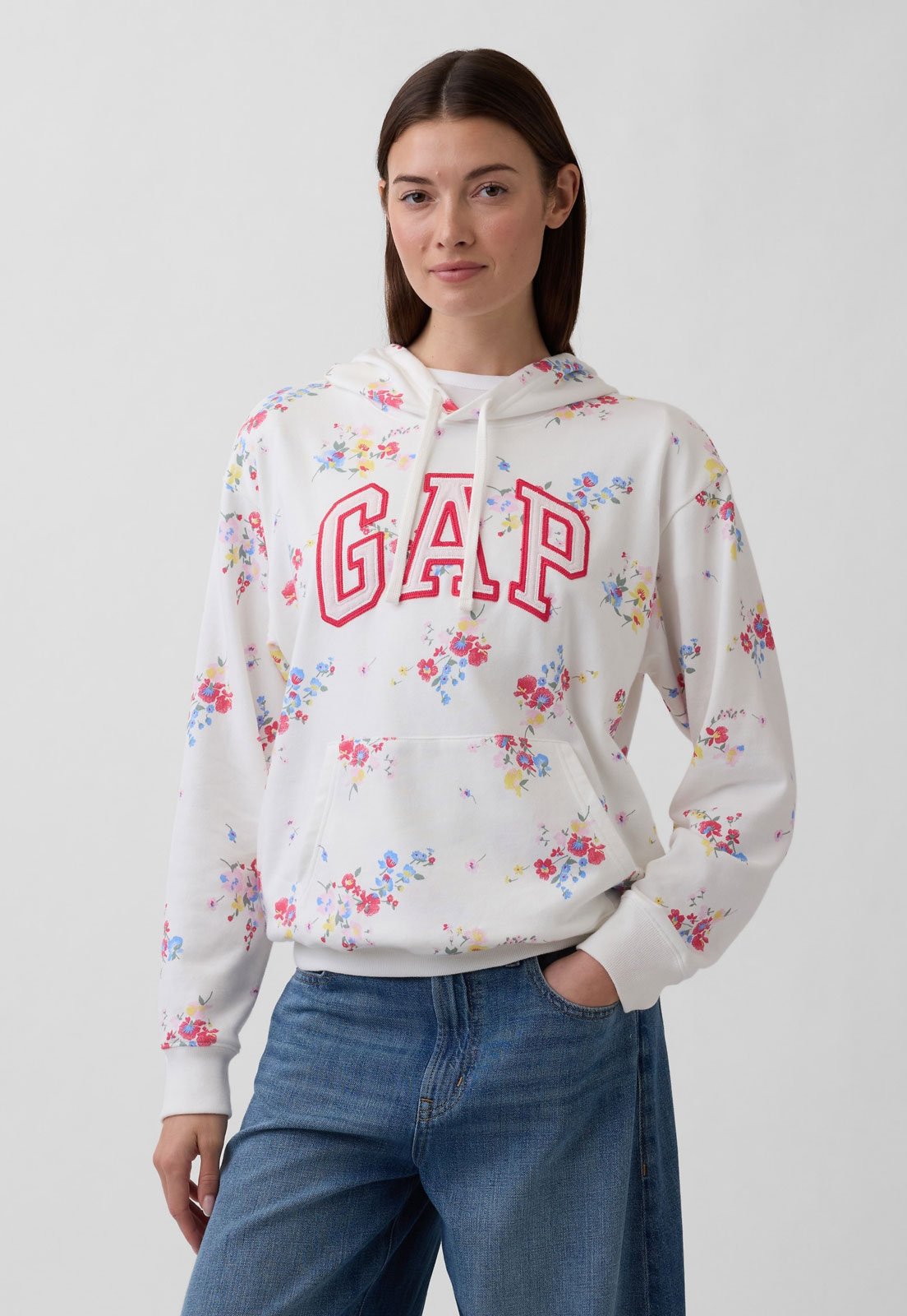 Blusa de Moletom Feminina GAP Floral Capuz Off White