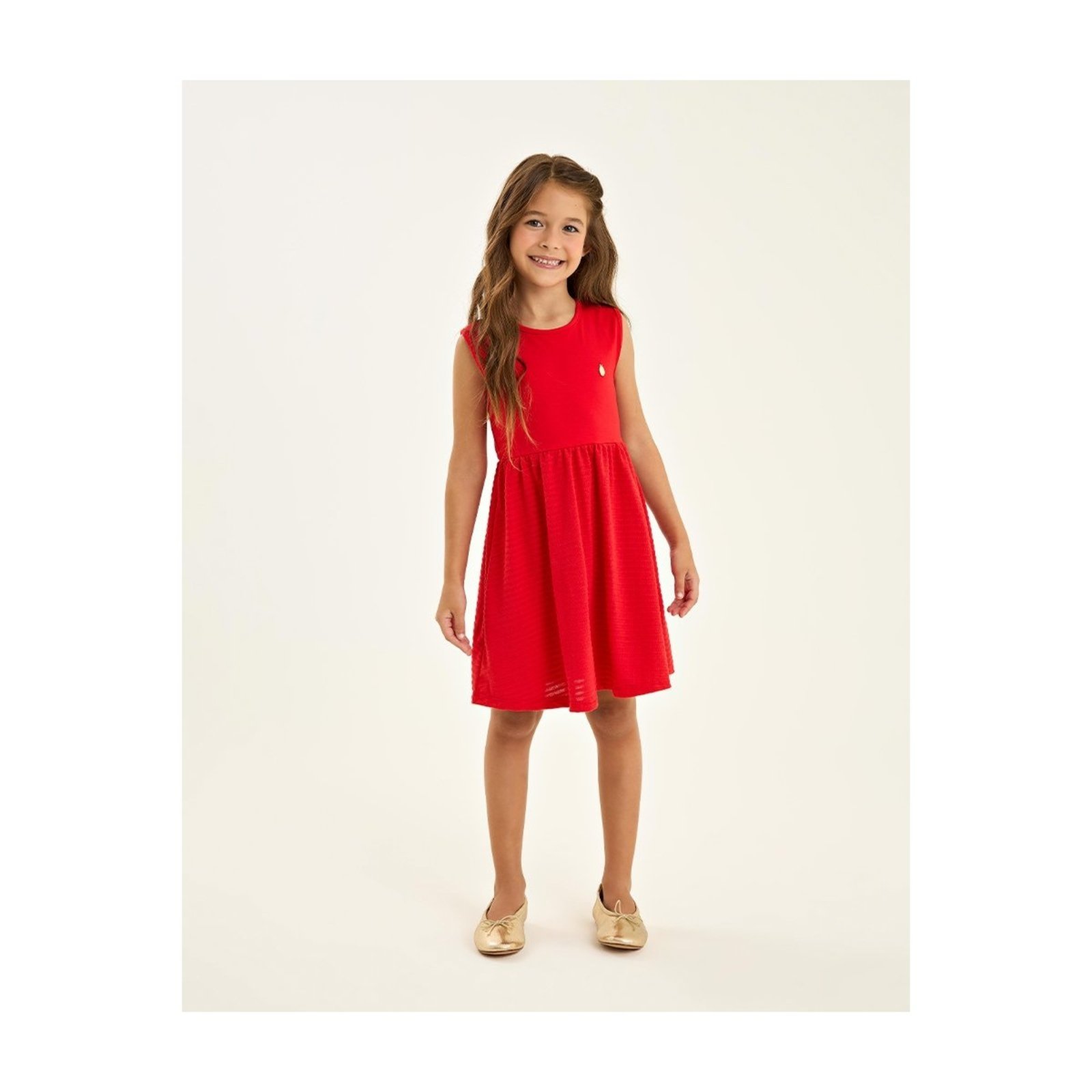 Infantil - Vestido Menina Cotton com Meia Malha Trabalhada