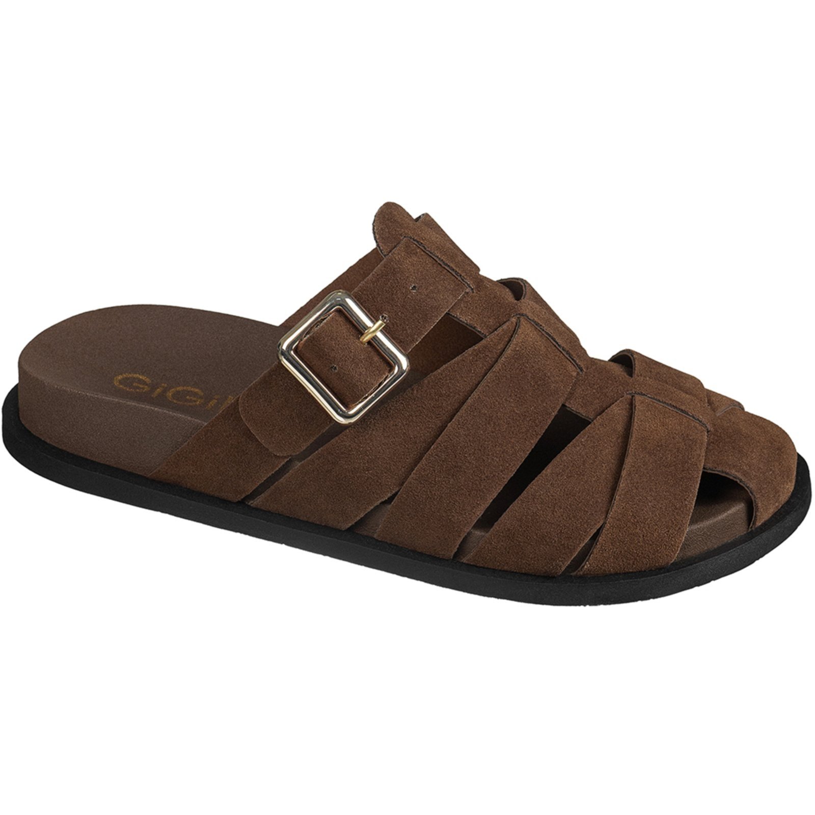 Vista 2 Sandália Feminina GIGIL Papete Clog Tiras Camurça Fivela Lateral Casual Moderno Camurça caramelo/castanho Gigil caramelo/castanho