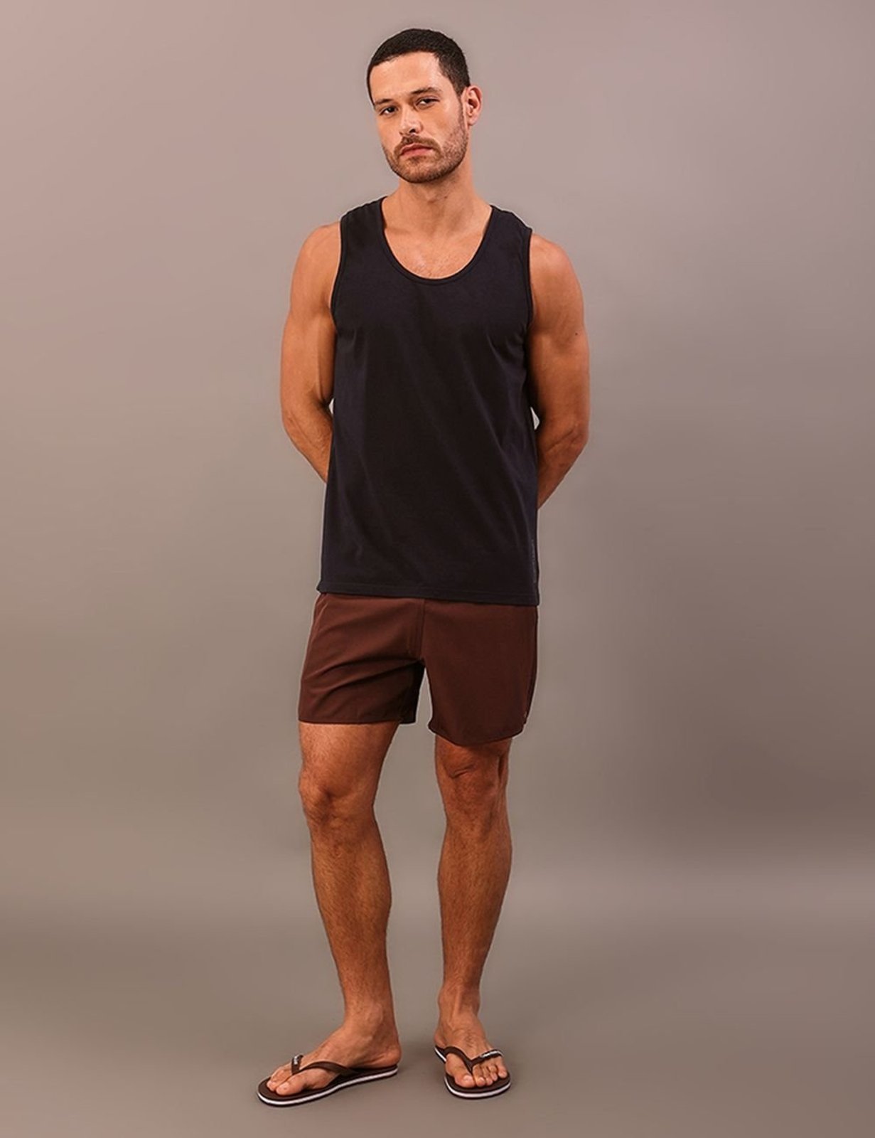 Shorts Elastico Liso Com Logo Lateral - Marrom Calvin Klein Jeans