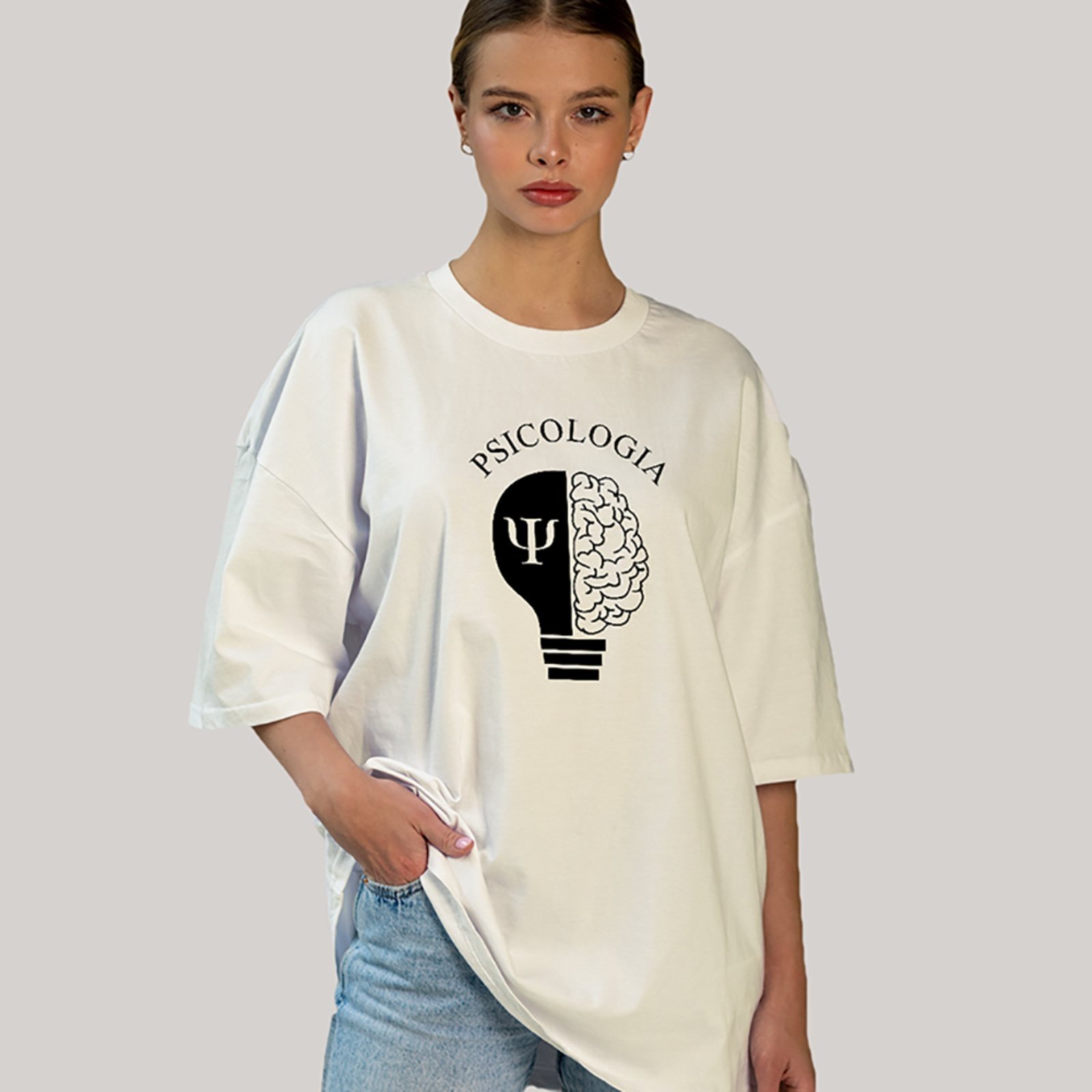 Vista 3 Camiseta Ousy Unissex Profissão Psicologia Visual Impactante Símbolo Psi Oversized Off White off-white white ousy off-white white