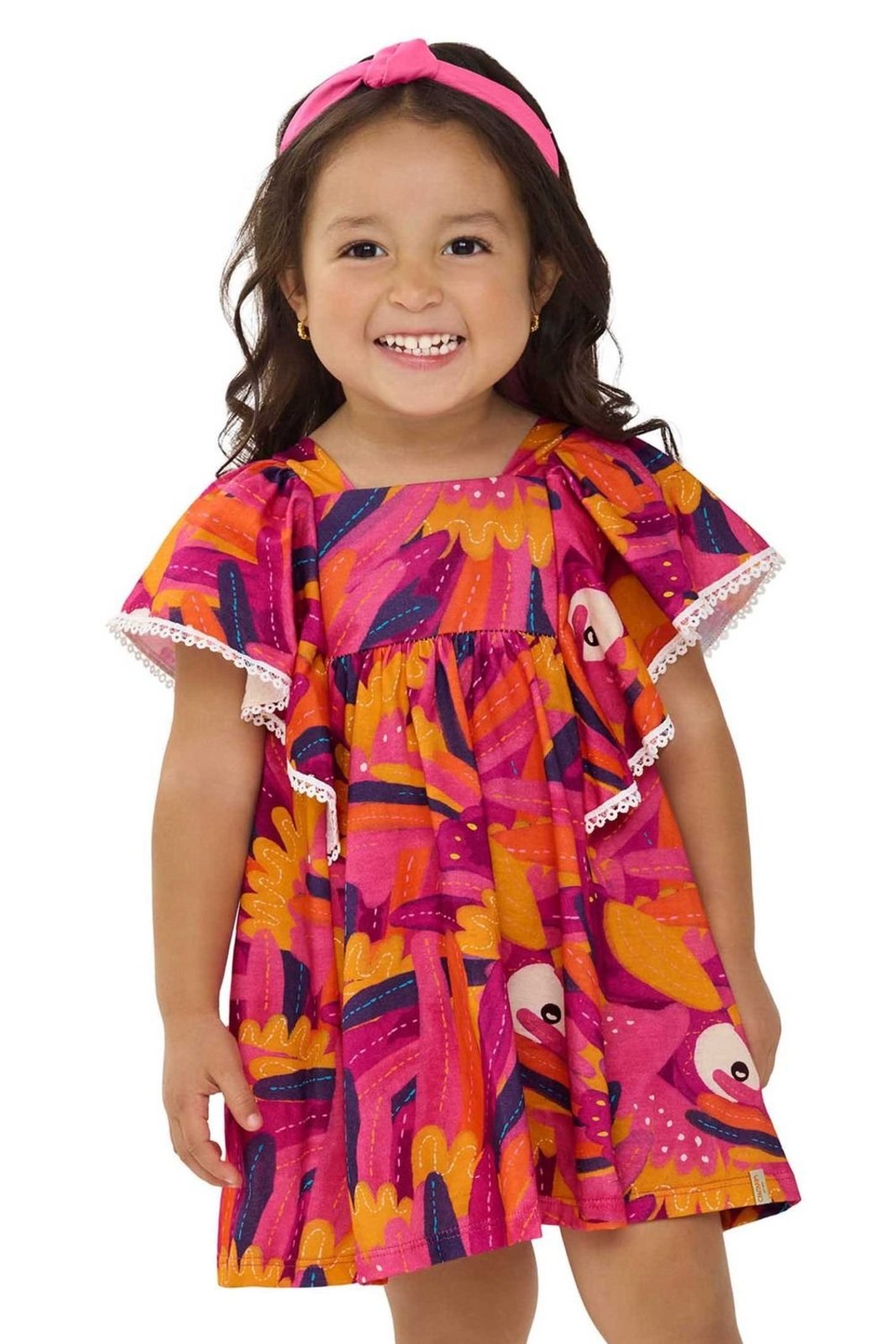 Infantil - Vestido Menina Cantarim Babados Elian Rosa