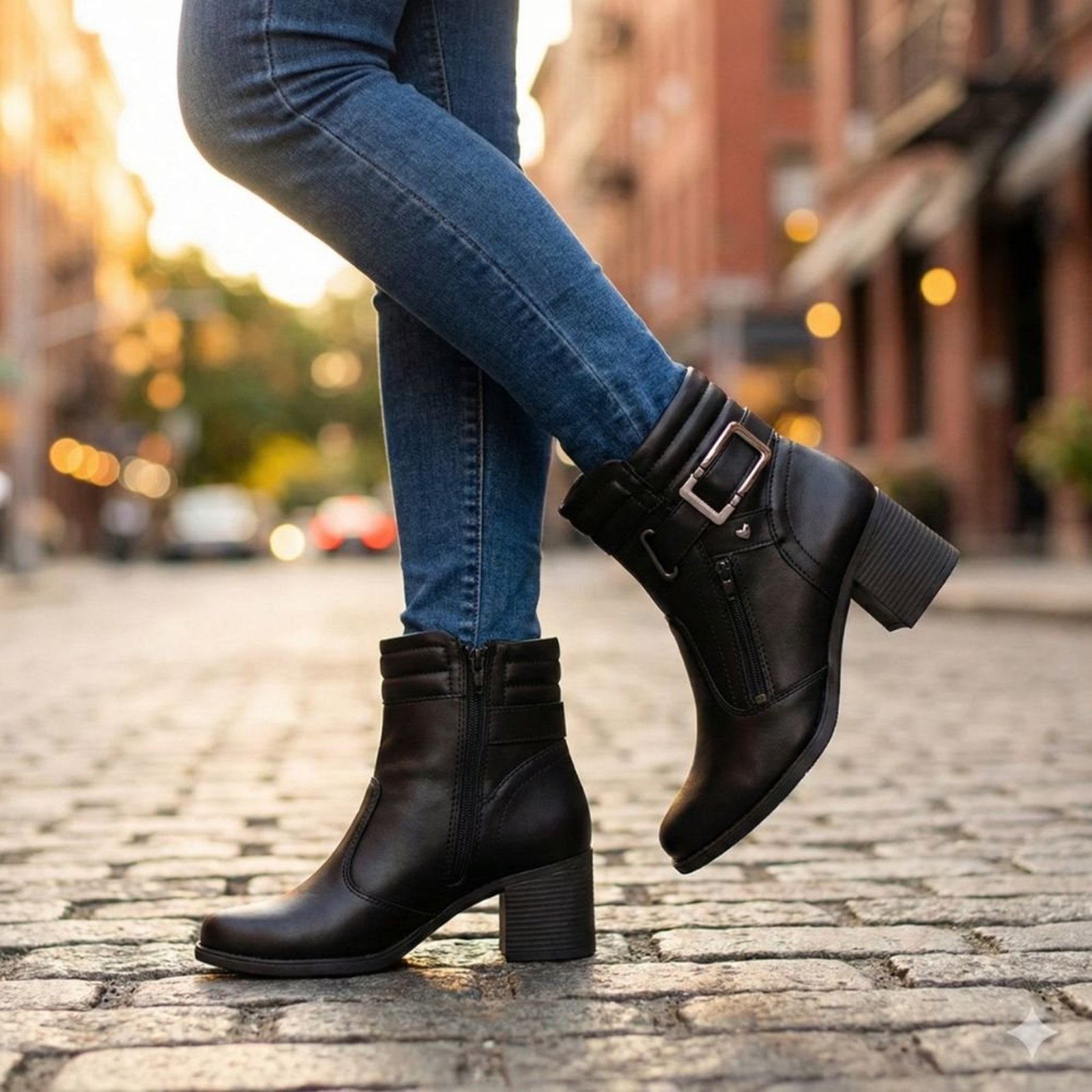 Bota Feminina Mississipi Cano Curto Salto Bloco Preto