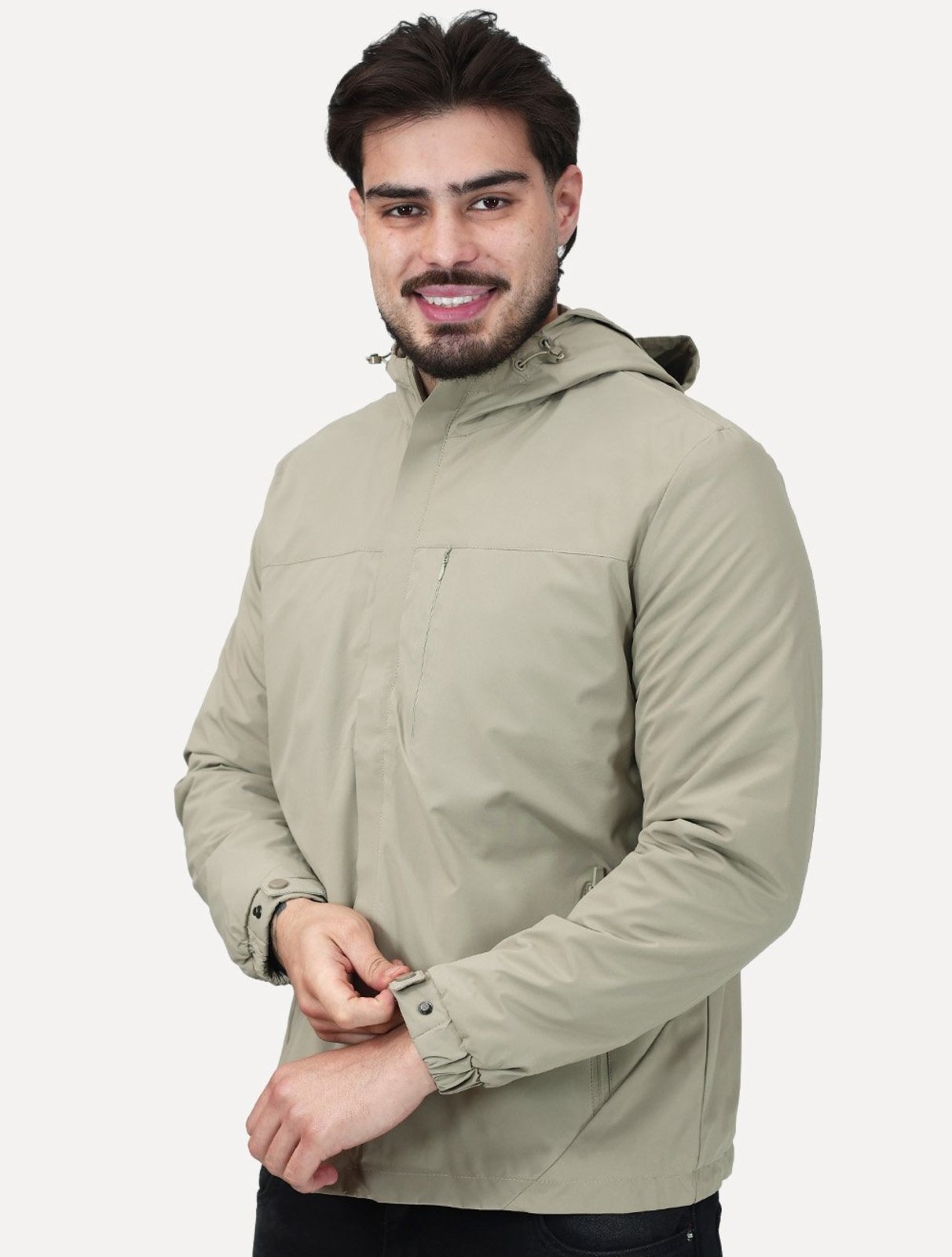 Jaqueta Masculina Corta-Vento Nylon Pocket Zip Areia