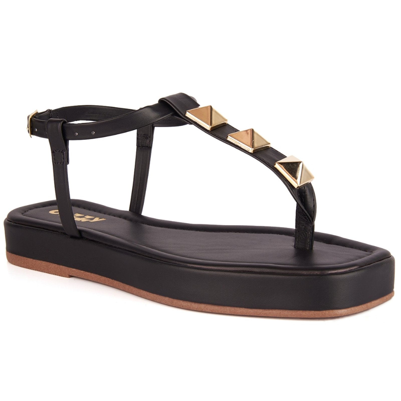 Sandália Chinelo Feminina Flat De Dedo Brilho Delicada Confortável Moda Macio Leve Original Olzzy Preto