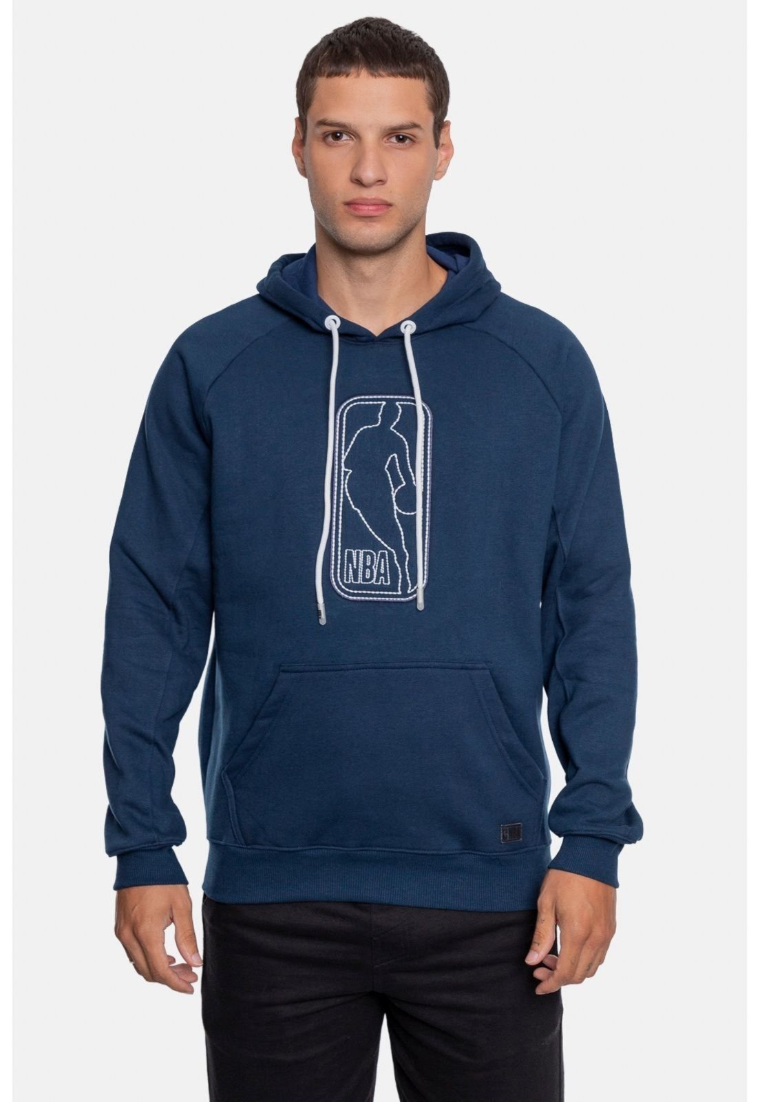 Moletom NBA Logo Canguru Fechado Azul Marinho