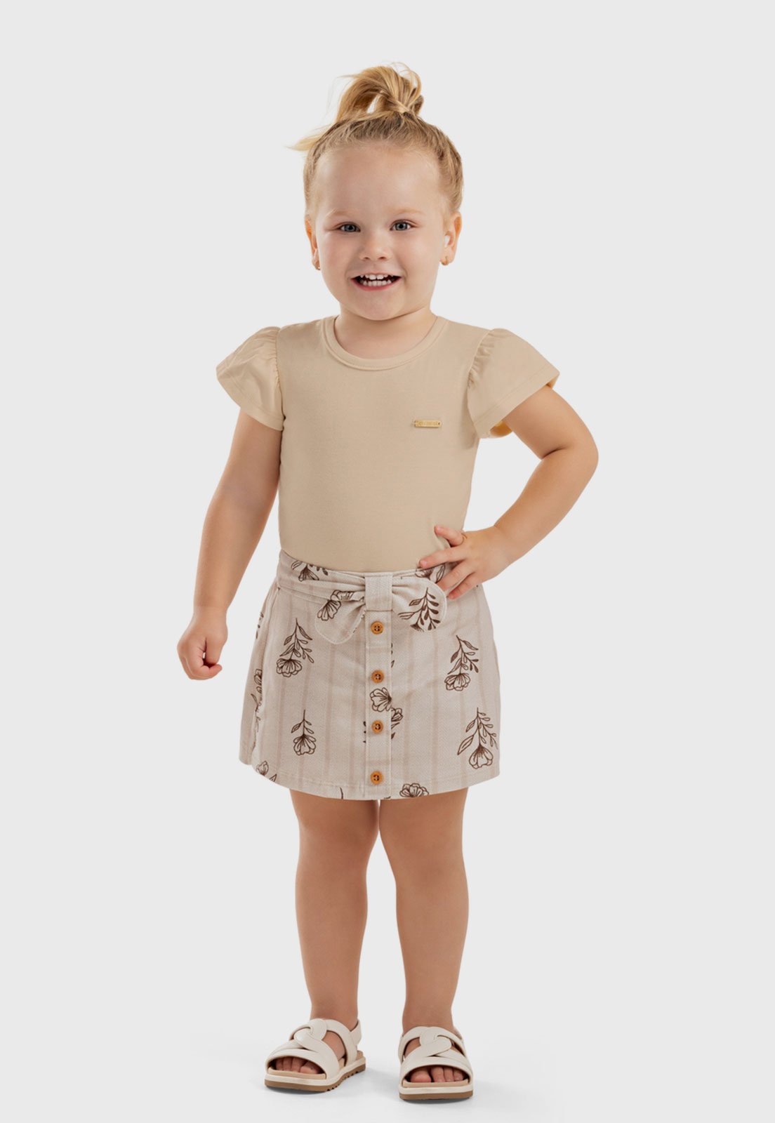 Infantil – Conjunto 2pçs Manga Curta Colorittá Blusa E Saia Bege