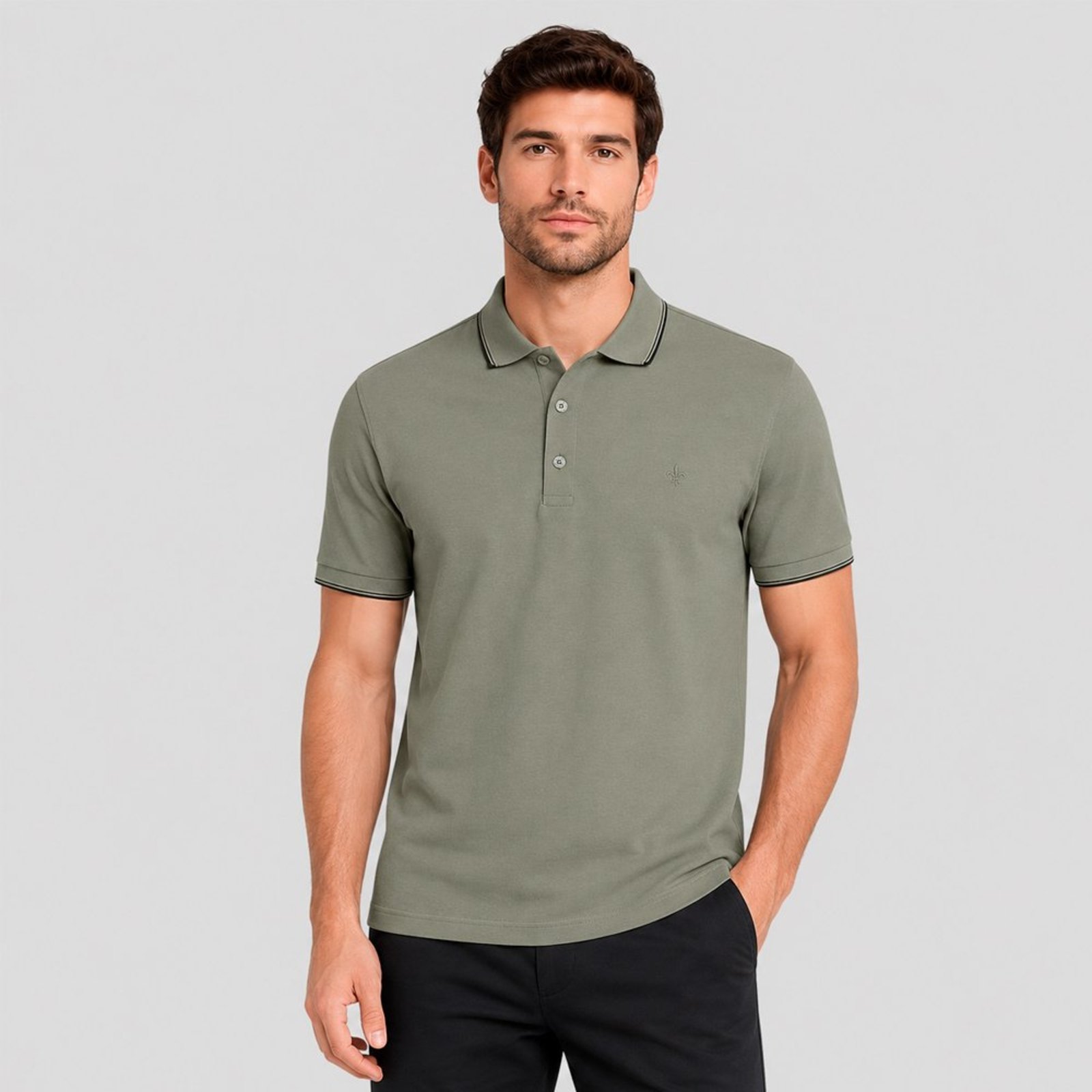 Camisa Polo Dudalina Frisos Degrade Pr27 Verde Masculino