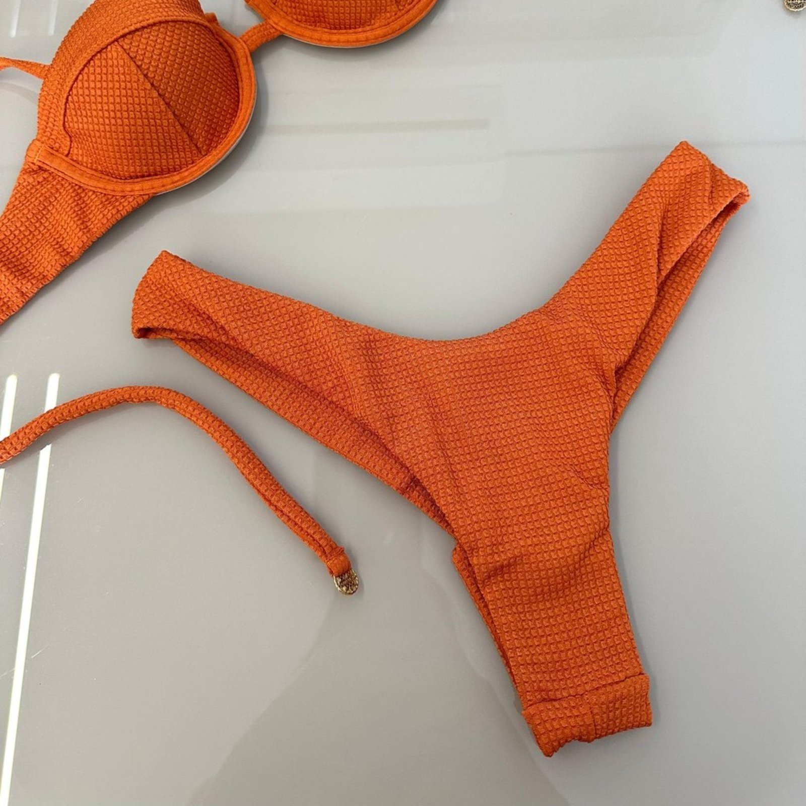 Calcinha Biquíni Avulsa Asa Delta Fio Duplo Textura Texas Laranja Aperol Trituê