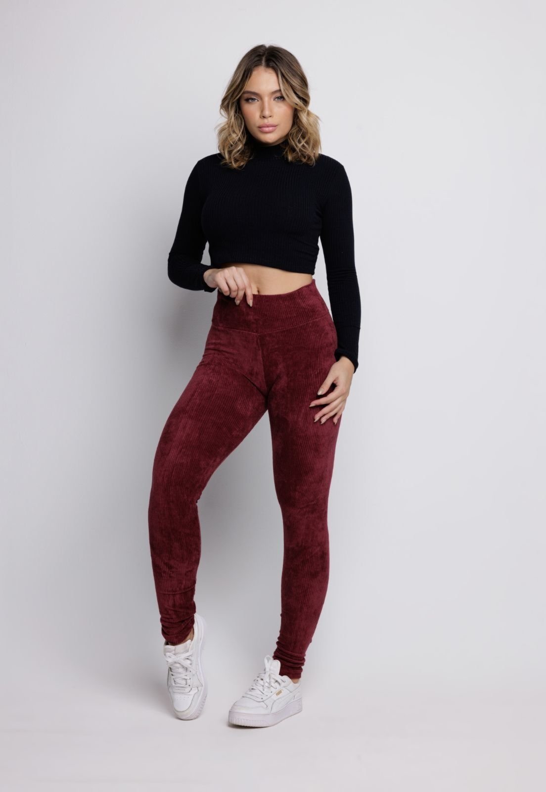 Calça Legging Vekyo Veludo Cotelê Vinho