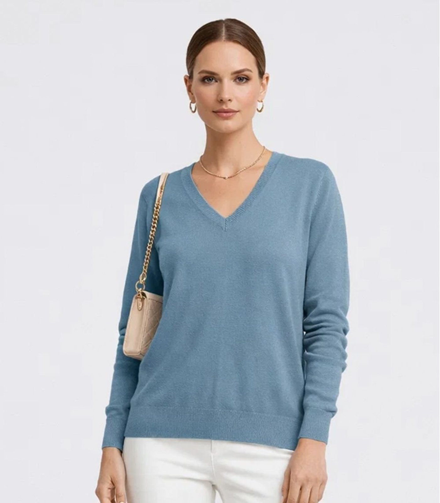 Suéter Feminino Gola V em Tricot Rovitex Azul