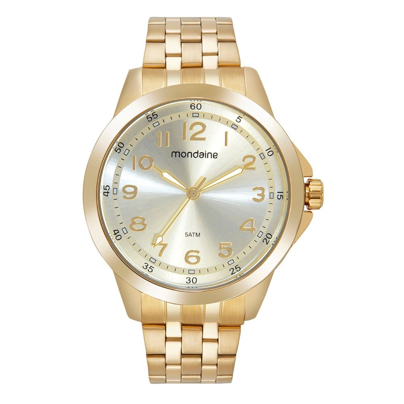 Relógio Masculino Casual Visor Metalizado Dourado Mondaine