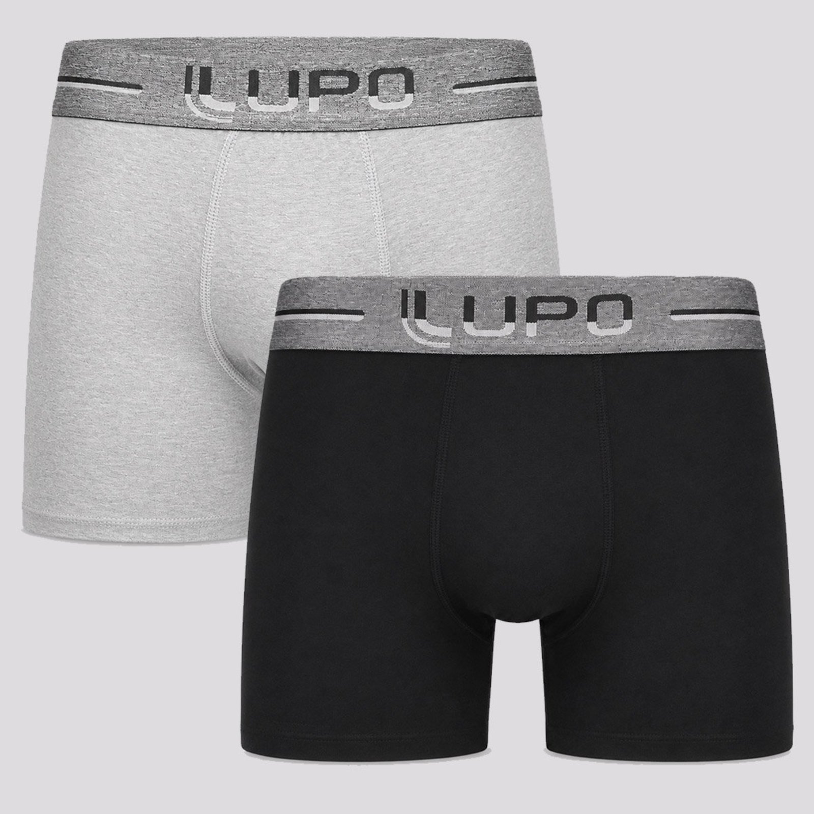 Kit 2 Cuecas Boxer Lupo Com Elastano Cinza e Preta