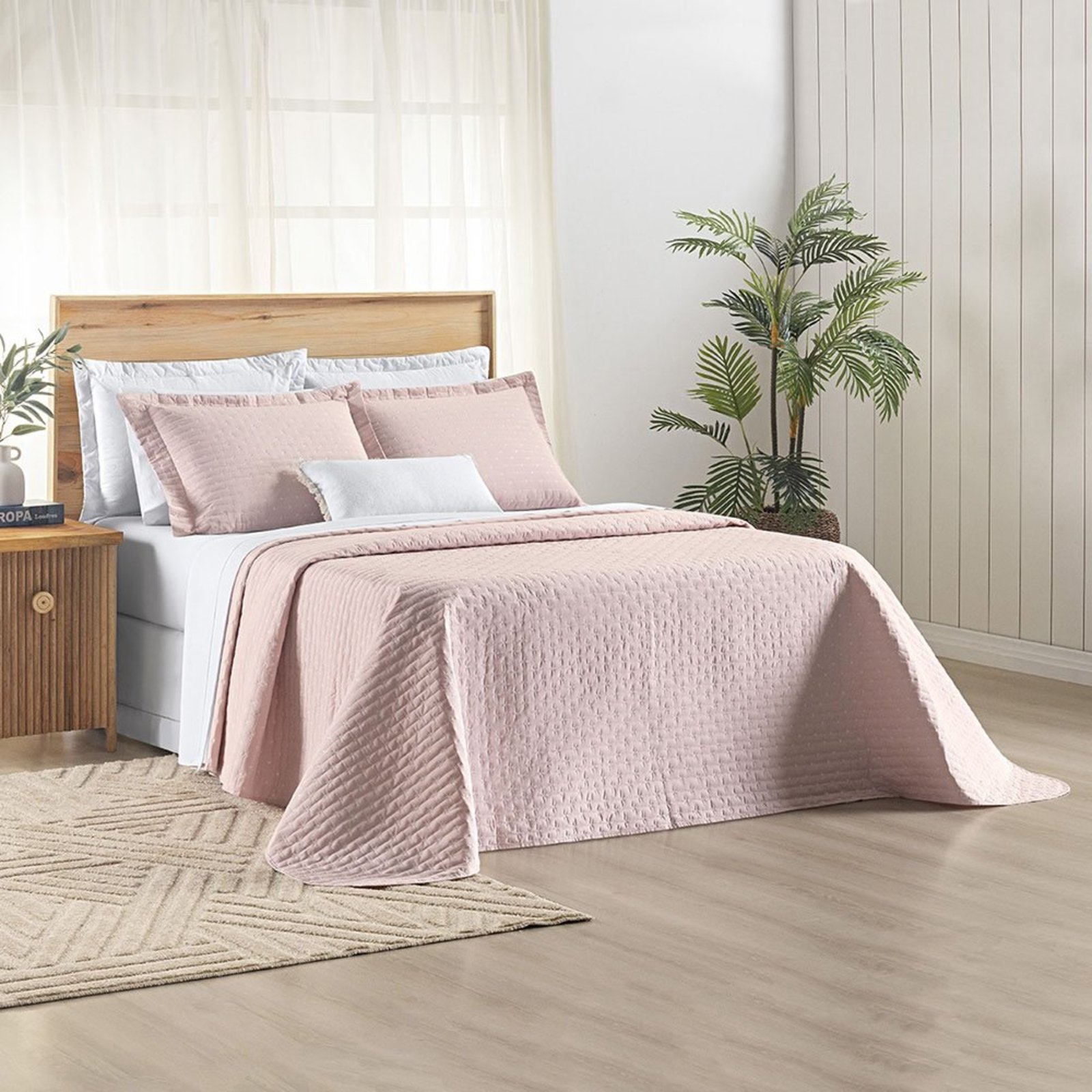 Kit Cobre Leito Colcha Marley King Dupla face - Rosa - 100% Poliéster