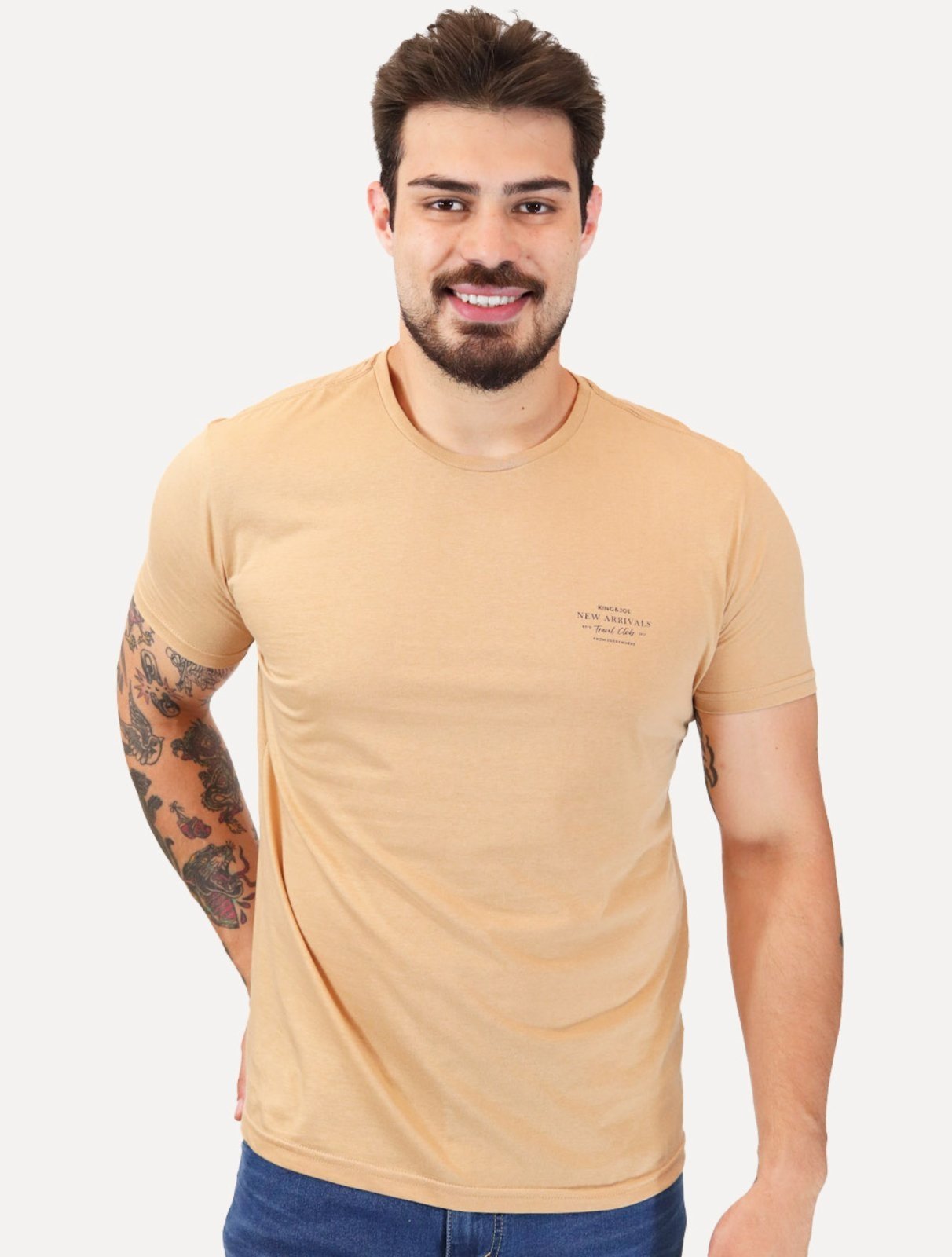 Camiseta King & Joe Masculina Pima Touch New Arrivals Logo Peito Laranja Claro