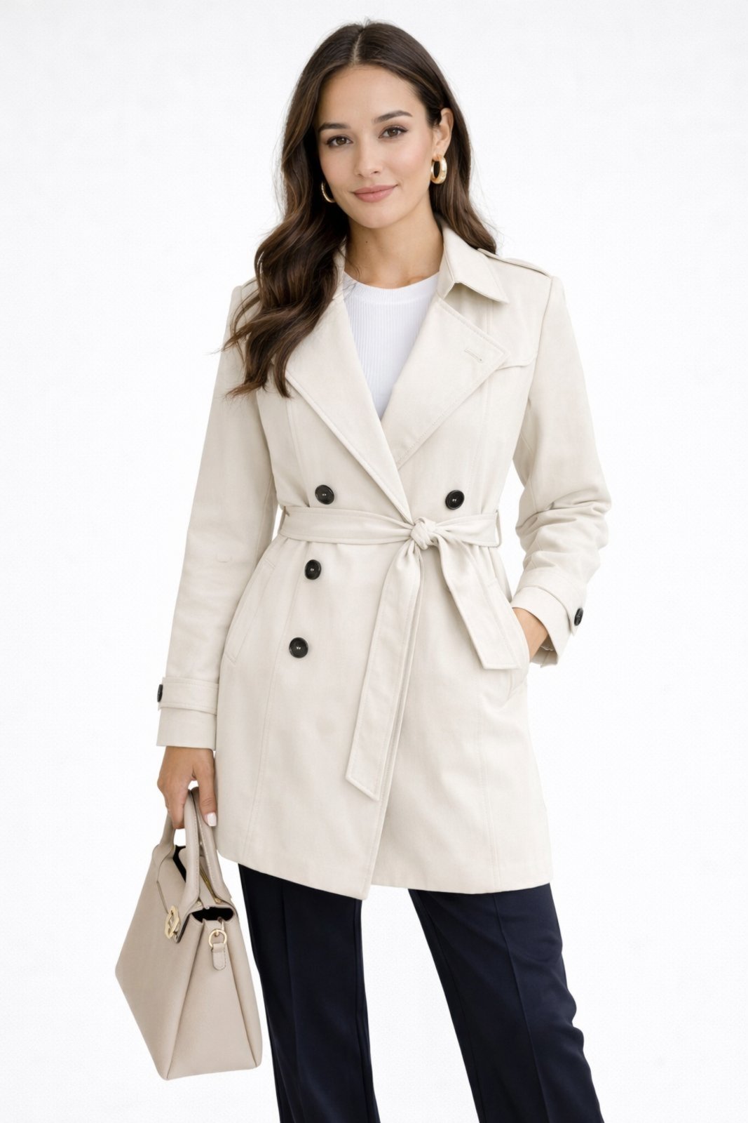 Casaco Sobretudo D Bell Outlet Fashion Com Cinto Branco