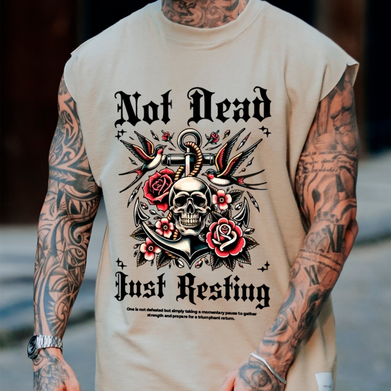 Camiseta Regata Machão Ousy Not Dead Just Resting Oversized Masculina Off White