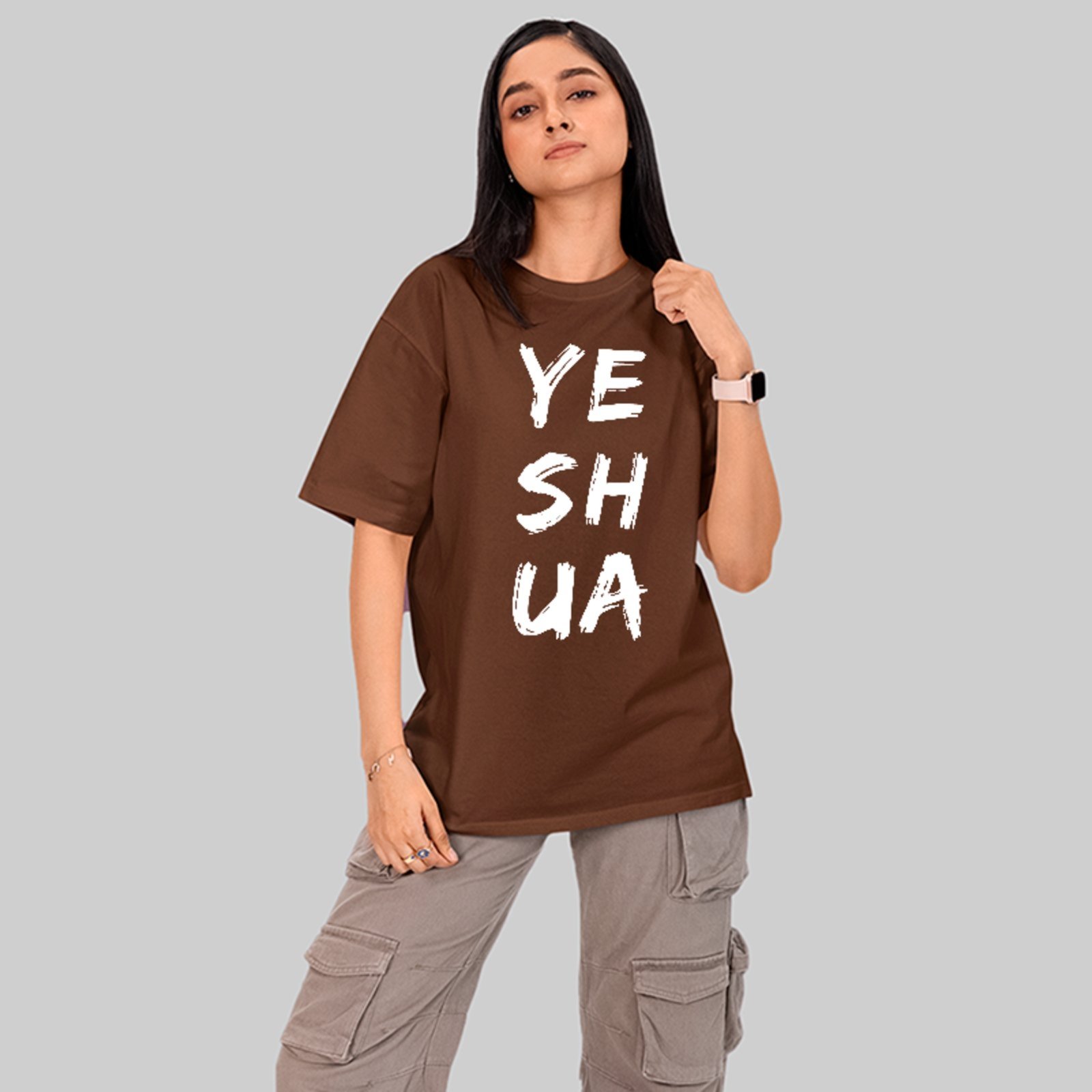 Camiseta Oversized Yeshua Jesus Hebraico Gospel Style Marrom
