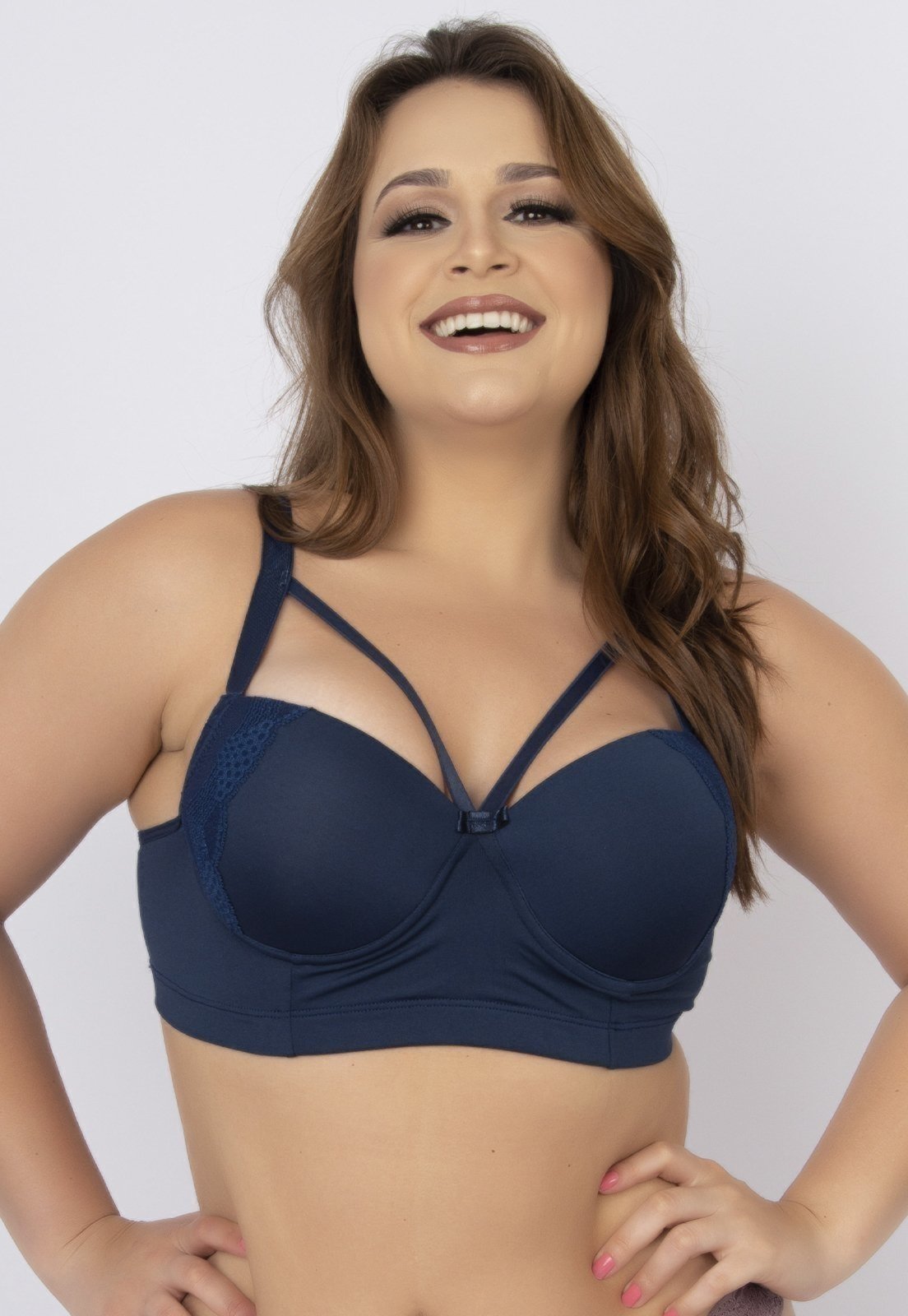 Soutien Reforçado Bella Fiore Modas com Renda e Bojo Strappy Azul Marinho